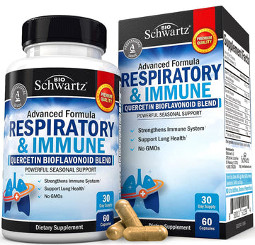 Respiratory & Immune Lung Support Supplement with Quercetin, Vitamin D & Cordyceps, Helps Soothe Respiratory Tissues While Loosening Mucus, Lung Health Vitamins for Women & Men, 60 Capsules BioSchwartz Au supplements