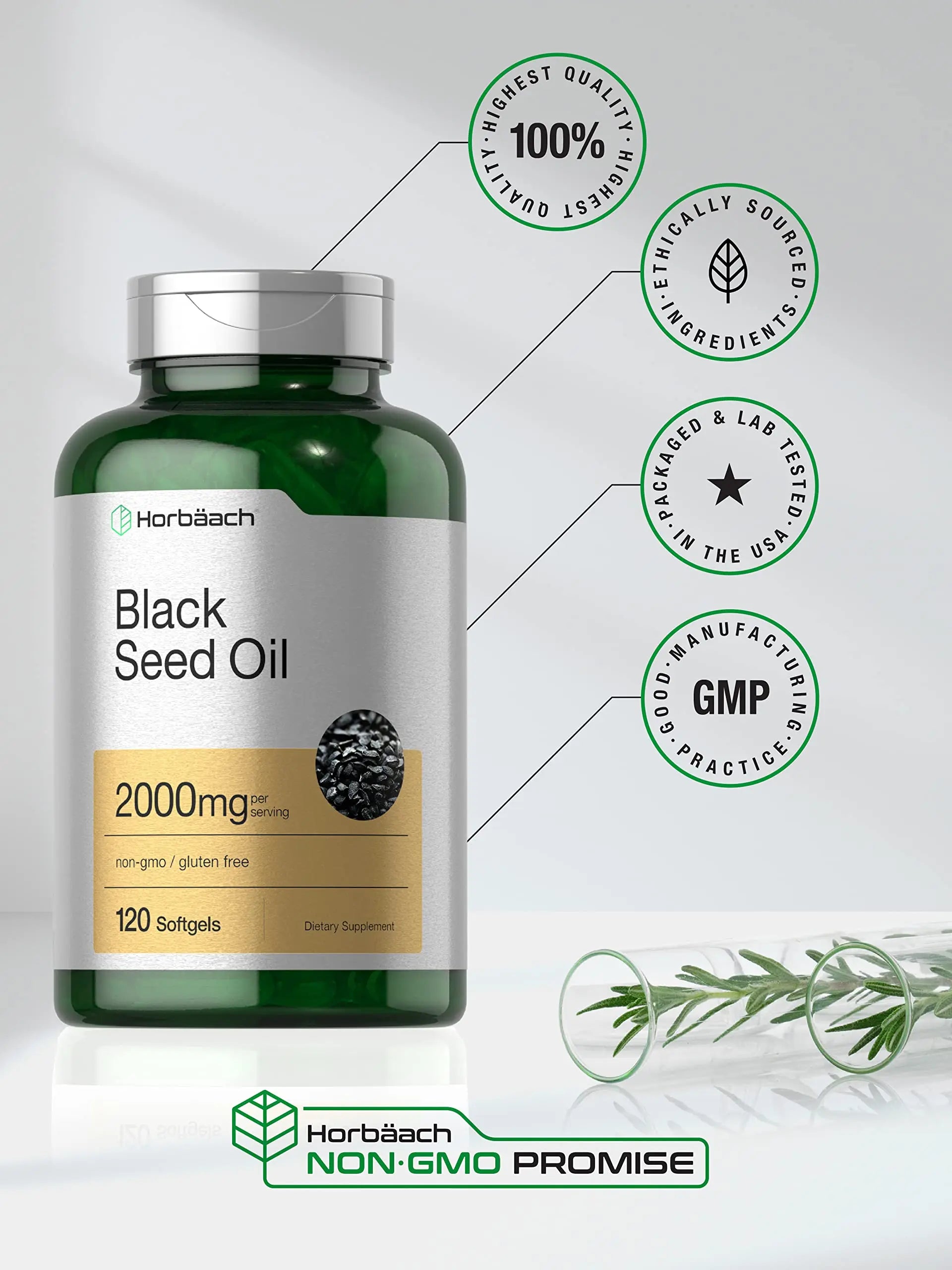 Black Seed Oil 2000mg | 120 Softgel Capsules | Cold Pressed Nigella Sativa Pills Horbäach Au supplements
