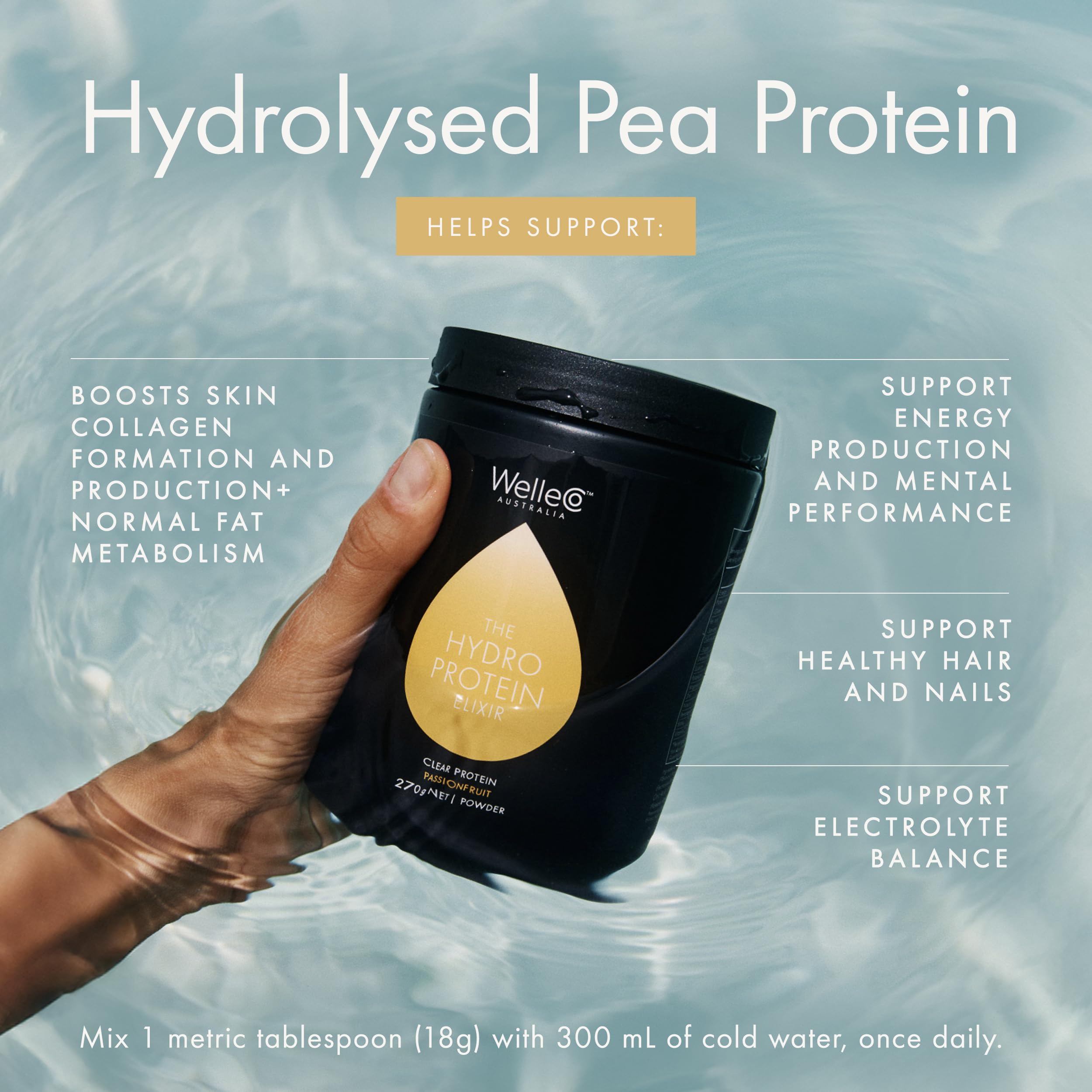 WelleCo HydroProtein Elixir, Potassium Electrolyte Powder with 15g Vegan Protein for Energy, Healthy Hair, Skin & Nails, Easy to Digest Powdered Electrolytes, Passionfruit, 9.5oz Jar WelleCo Au supplements