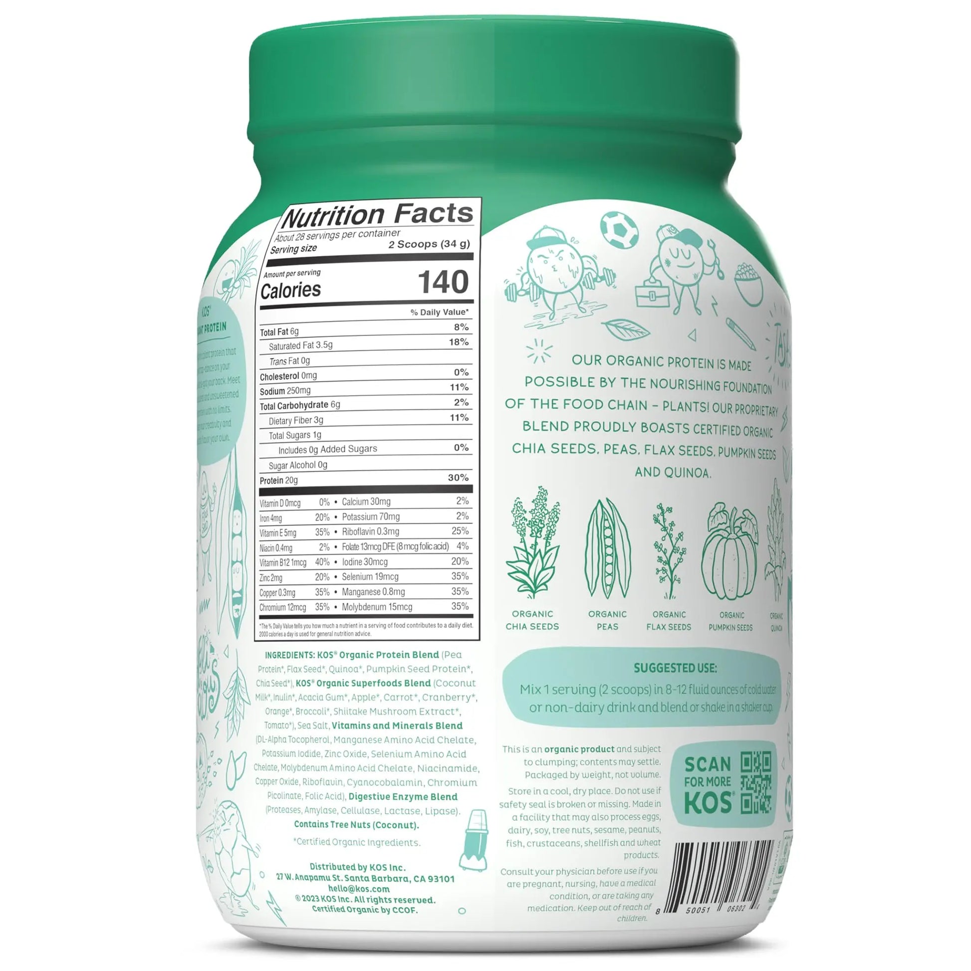 KOS Vegan Protein Powder, Unflavored & Unsweetened - Low Carb Pea Protein Blend KOS Au supplements
