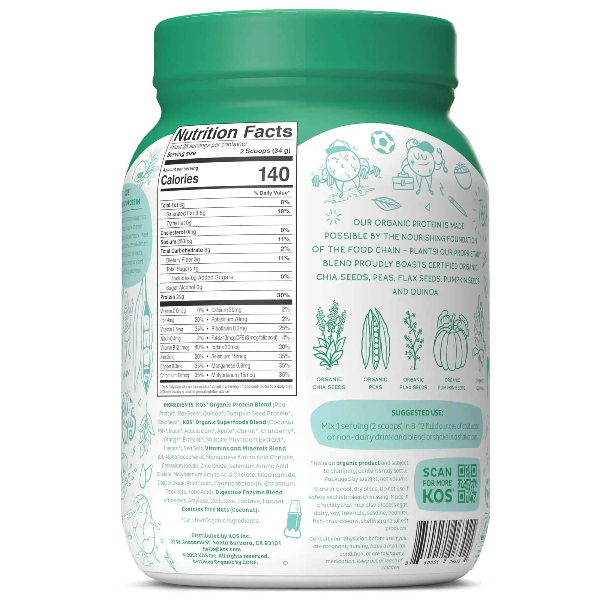 KOS Vegan Protein Powder, Unflavored & Unsweetened - Low Carb Pea Protein Blend KOS Au supplements