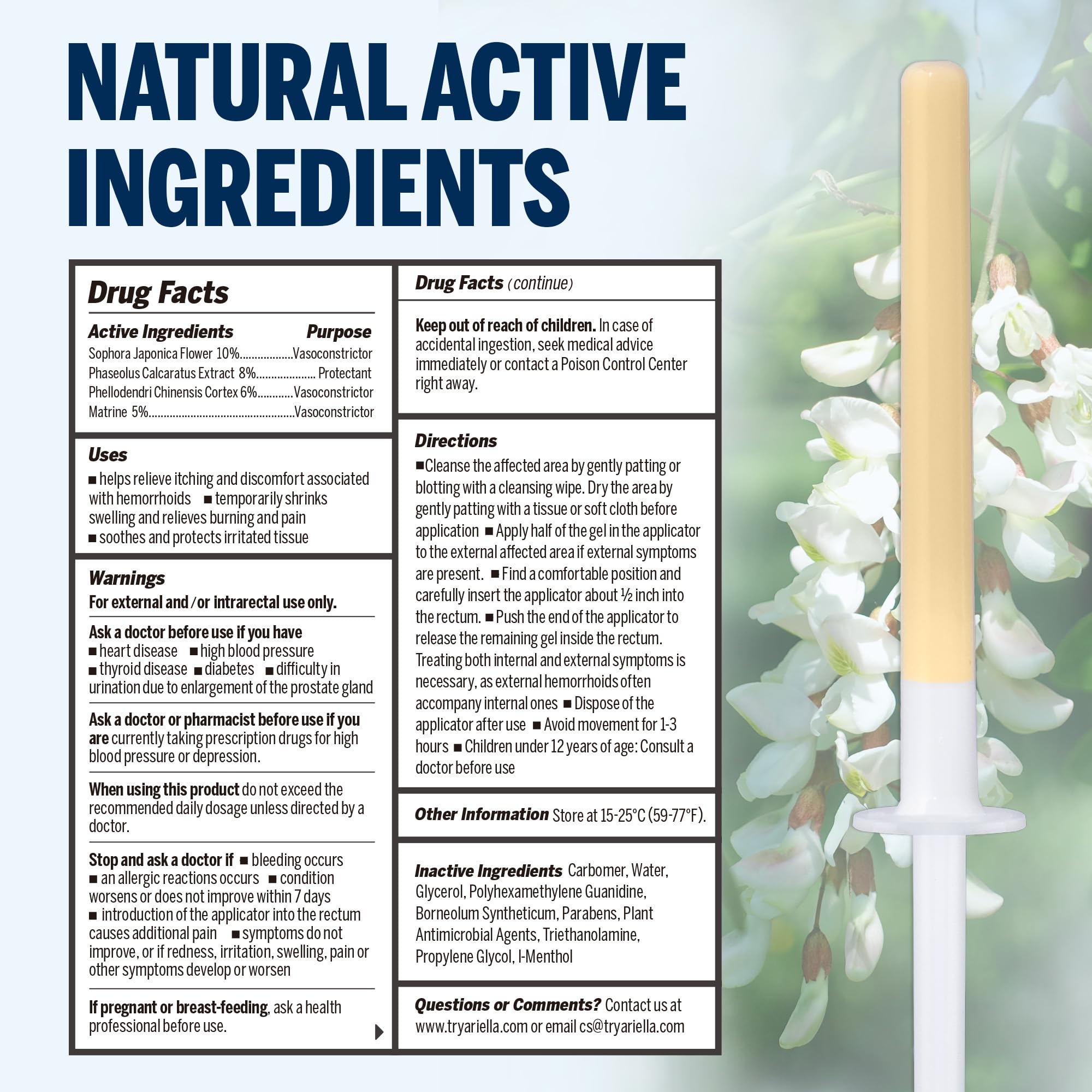 Ariella Hemorrhoid Treatment Suppository Gel: Natural & Herbal - Relieve Itching Burning Discomfort - Internal Relief - New Rounded Applicator - Nighttime Use (Pack of 12) Ariella Au supplements