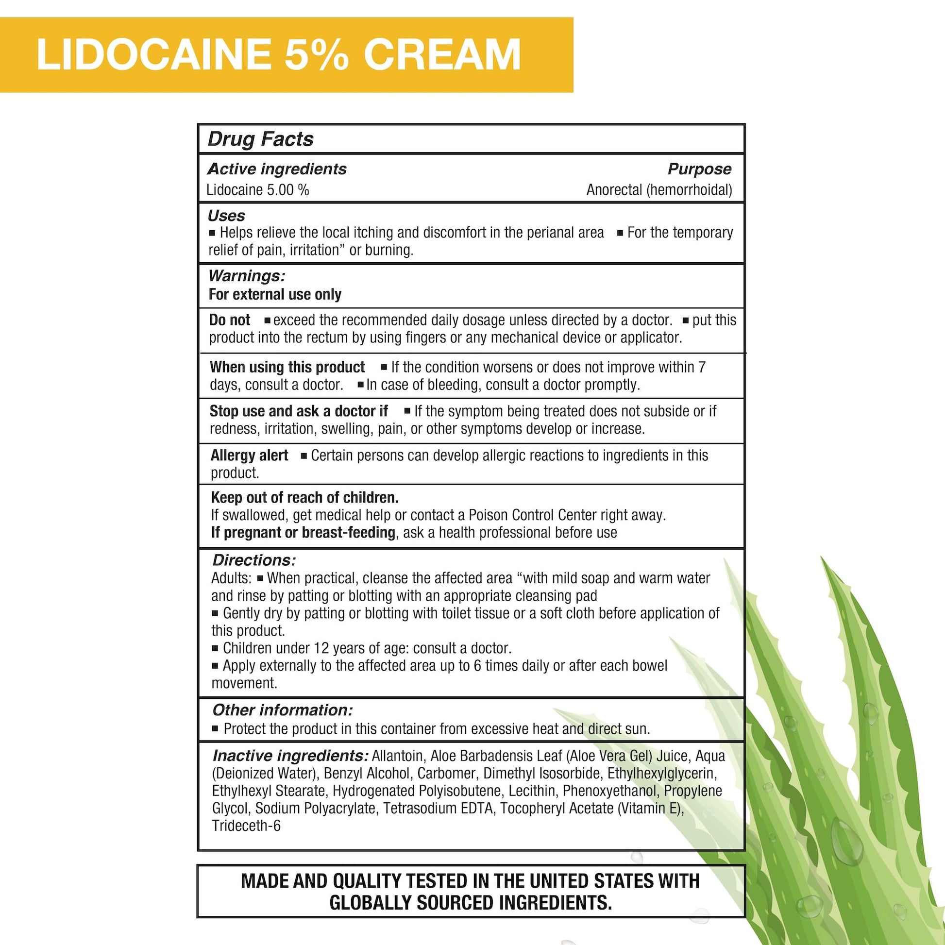 Puregen Labs Lidocaine 5% Anorectal (hemorrhoidal) Cream Maximum Strength | Enriched with Aloe-Vera | 6 Oz P Puregen Labs Au supplements
