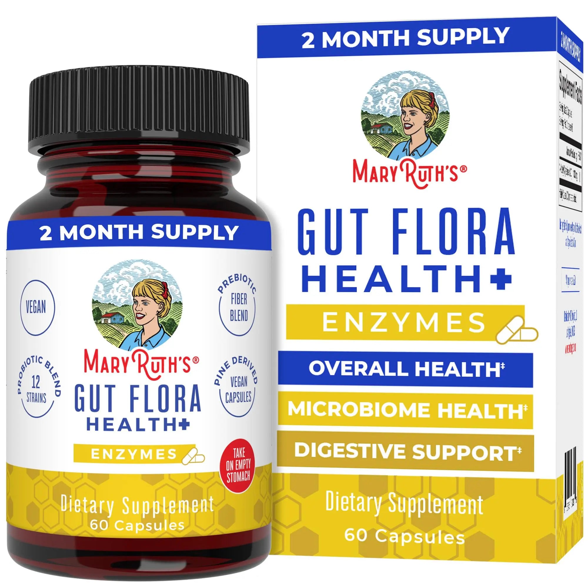 MaryRuth Organics Gut Flora Health+ Enzymes | Up to 2 Month Supply | Prebiotic Probiotic Digestive Enzymes Blend for Healthy Gut Biome & Digestive Support | Gastrointestinal Health | 60 Capsules MARYRUTH'S Au supplements