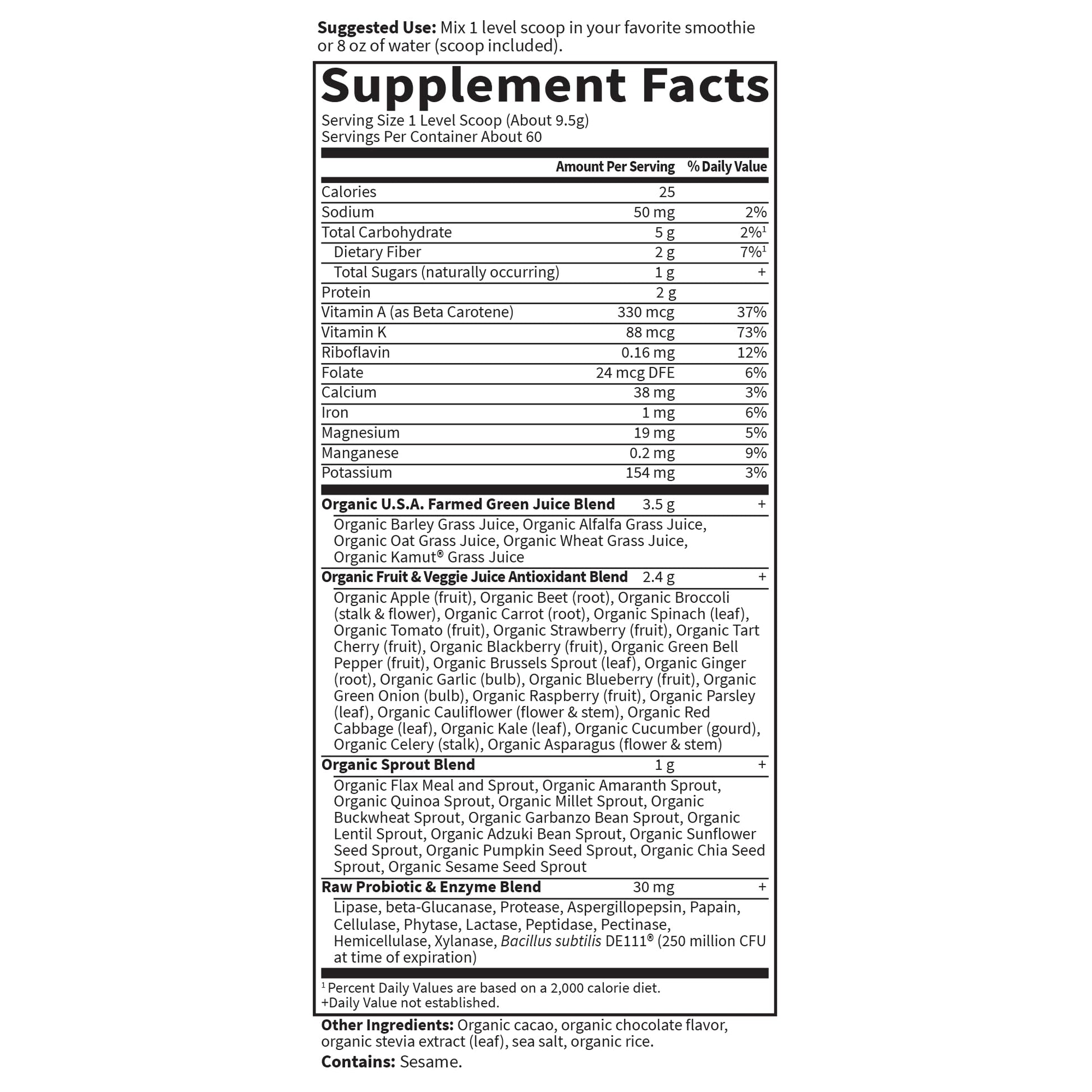 Garden of Life Raw Organic Perfect Food Green Superfood Juiced Greens Powder - Chocolate, 60 Servings, Non-GMO, Gluten Free, Vegan Whole Food Dietary Supplement Plus Probiotics, Enzymes Garden of Life Au supplements