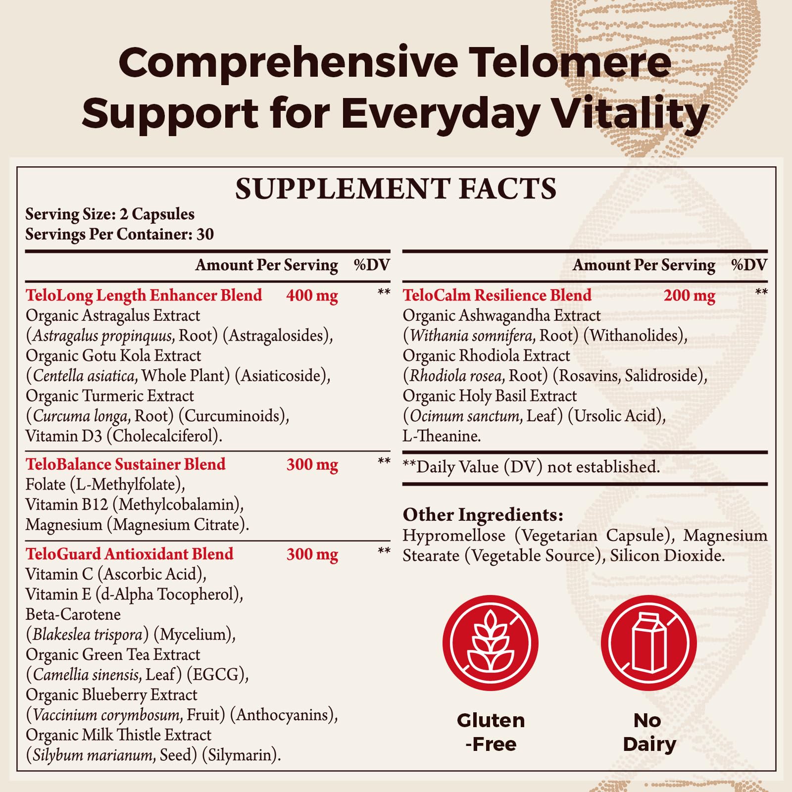 Telomere Lengthening Supplements – Organic Astragalus, Gotu Kola, Vitamin D3, Folate, L-Theanine – Anti-Aging, DNA Repair, Immune & Cellular – 60 Vegan Capsules, Made in Japan (1 Bottle) Orinthalixium Au supplements