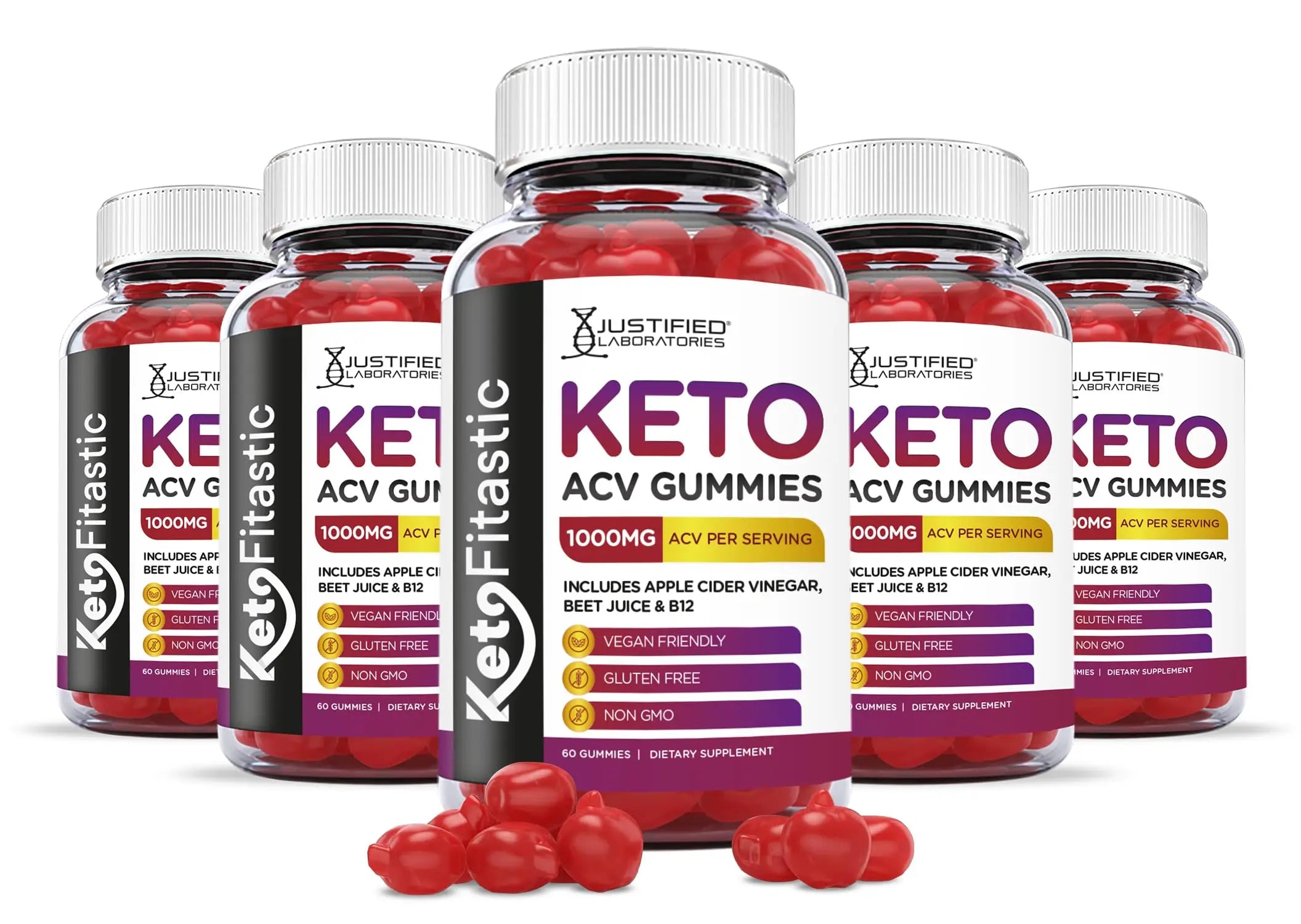 Justified Laboratories (5 Pack) Ketofitastic Keto Gummies 1000MG ACV with Pomegranate Justified Laboratories Au supplements