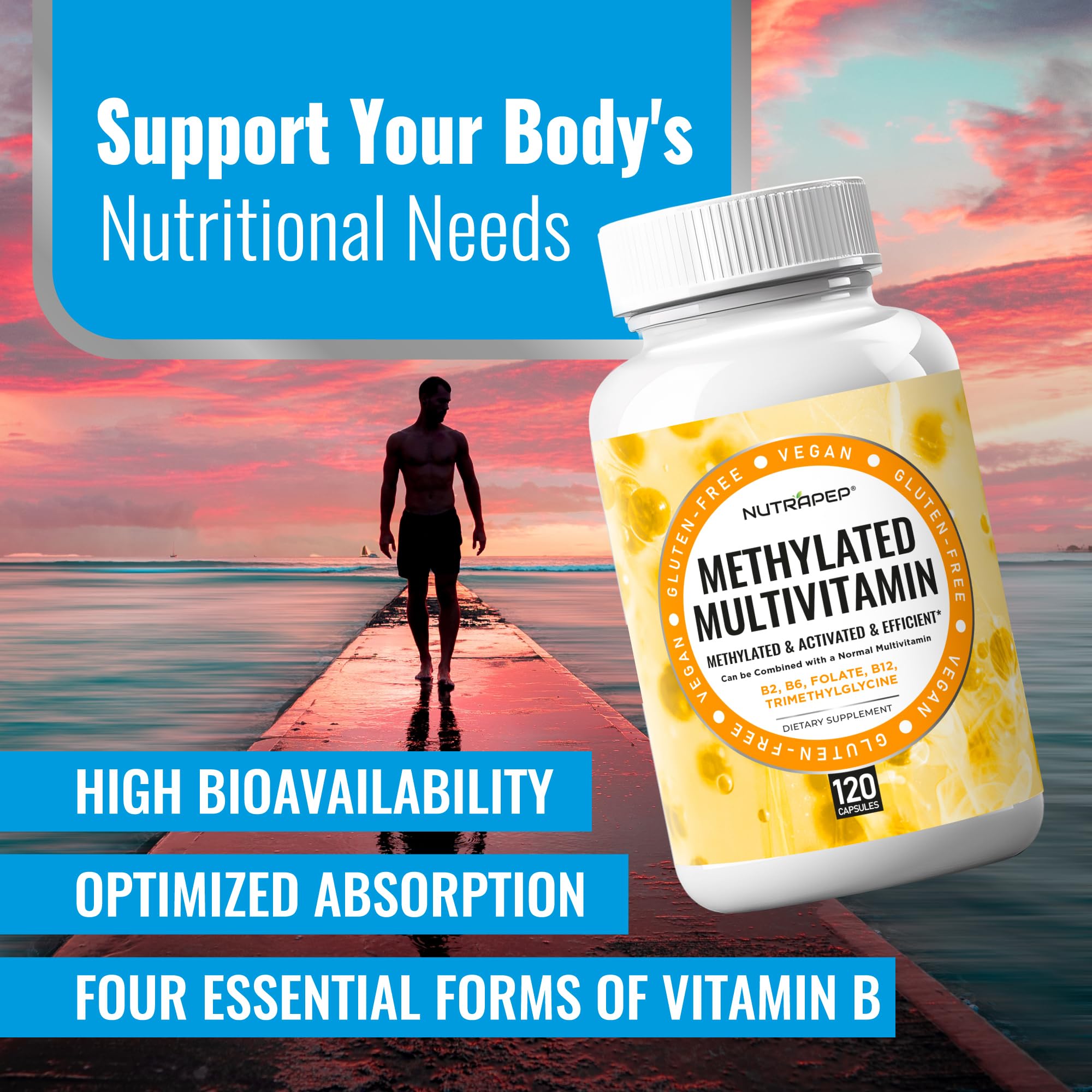 NutraPep Methylated Multivitamin for Men Women - 5-MTHF Riboflavin Vitamin B2 B6 B12 B Complex Trimethylglycine Methyl Folate L Methylfolate Capsules Supplement NutraPep Au supplements