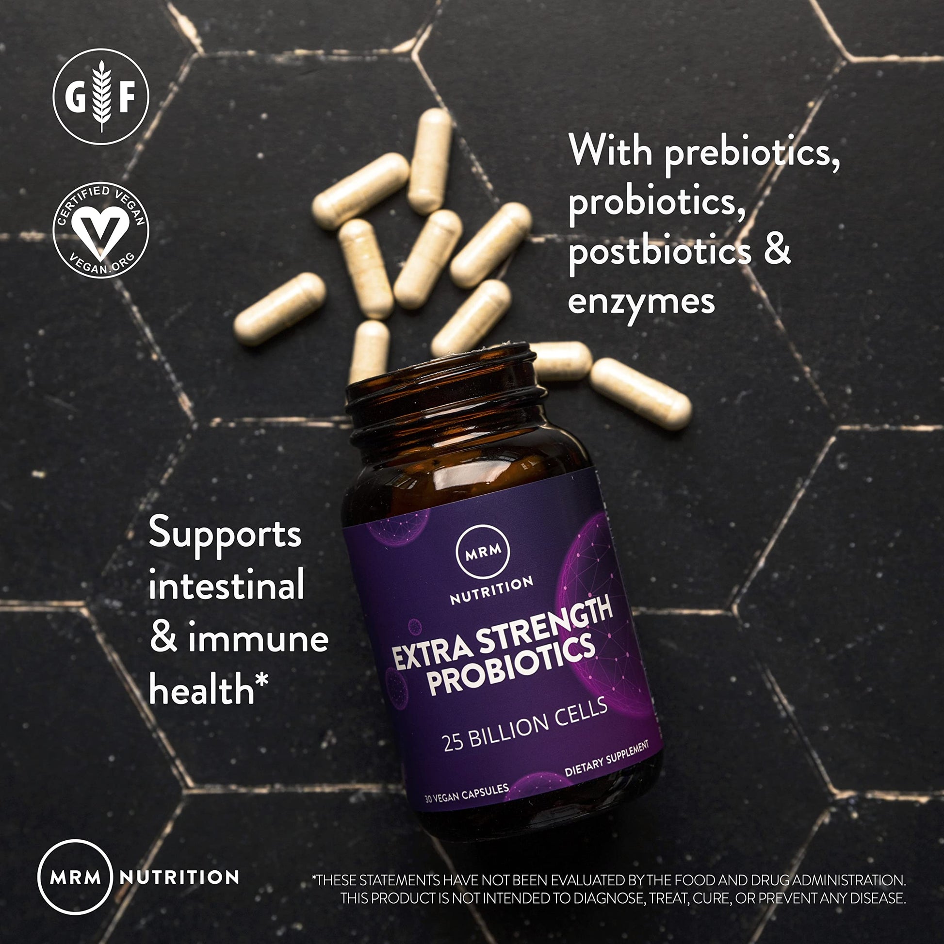 MRM Nutrition Extra Strength Probiotics - Supports Intestinal, GI, & Immune Health for Women & Men, Prebiotic, Probiotic, & Postbiotic Supplement, 25 Billion Cells & 16 Strains, Vegan - 30 Servings MRM Au supplements