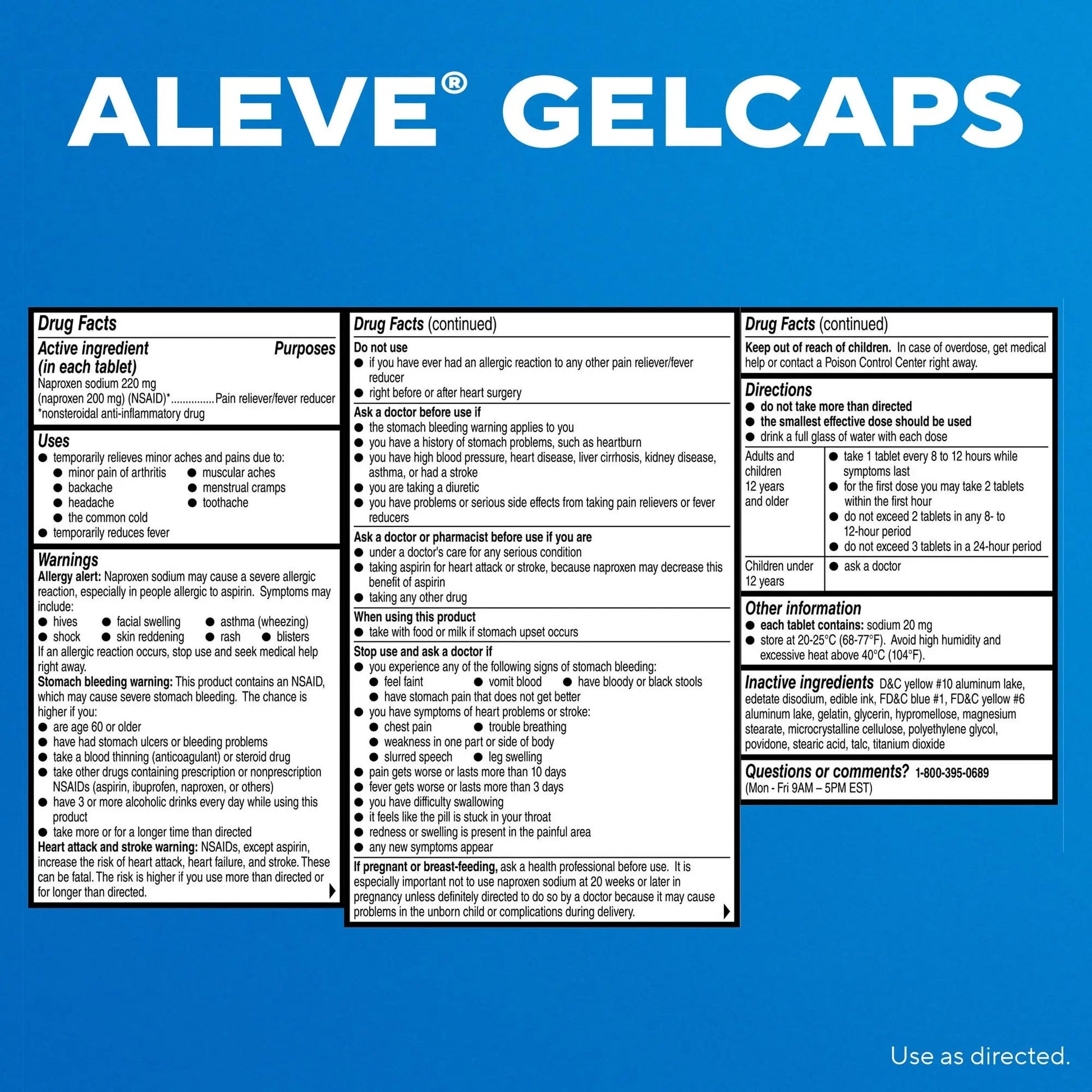 Aleve Pain Reliever & Fever Reducer Gelcaps, Naproxen Sodium, Headache and Back and Body Pain Relief Medicine, for Adults and Children Ages 12 and Up, 90 Count Aleve Au supplements