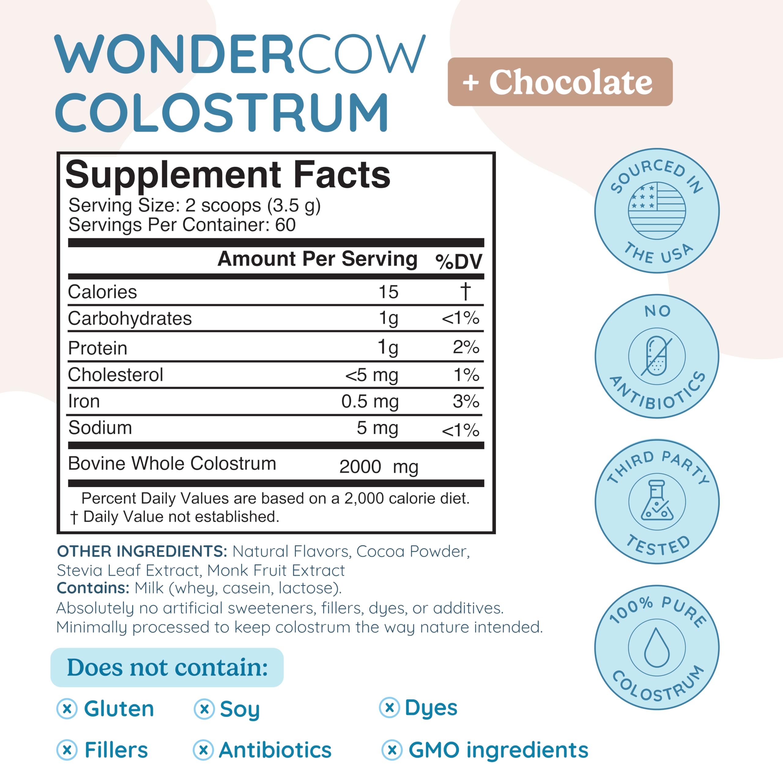 WONDERCOW Colostrum Supplement Powder for Gut Health, Immune Support & Wellness | Natural IgG Pure Whole Bovine Colostrum Superfood, Chocolate, 60 Servings WONDERCOW Au supplements