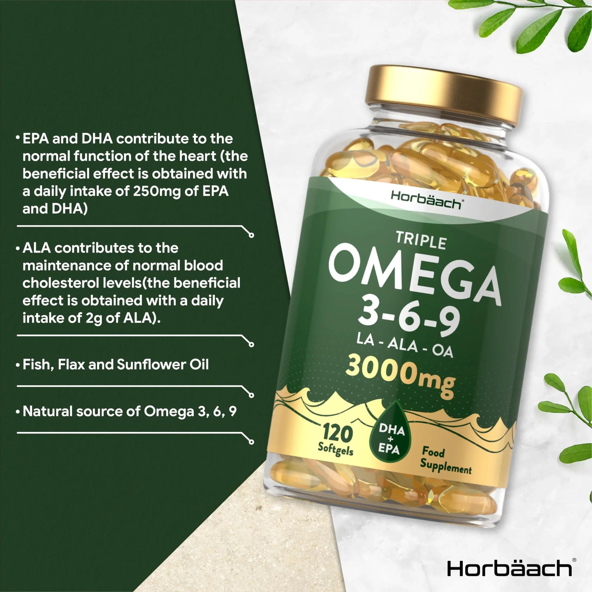 Omega 3 6 9 Capsules High Strength | 3000mg | 120 Softgels | Triple Omega 369 Horbäach Au supplements