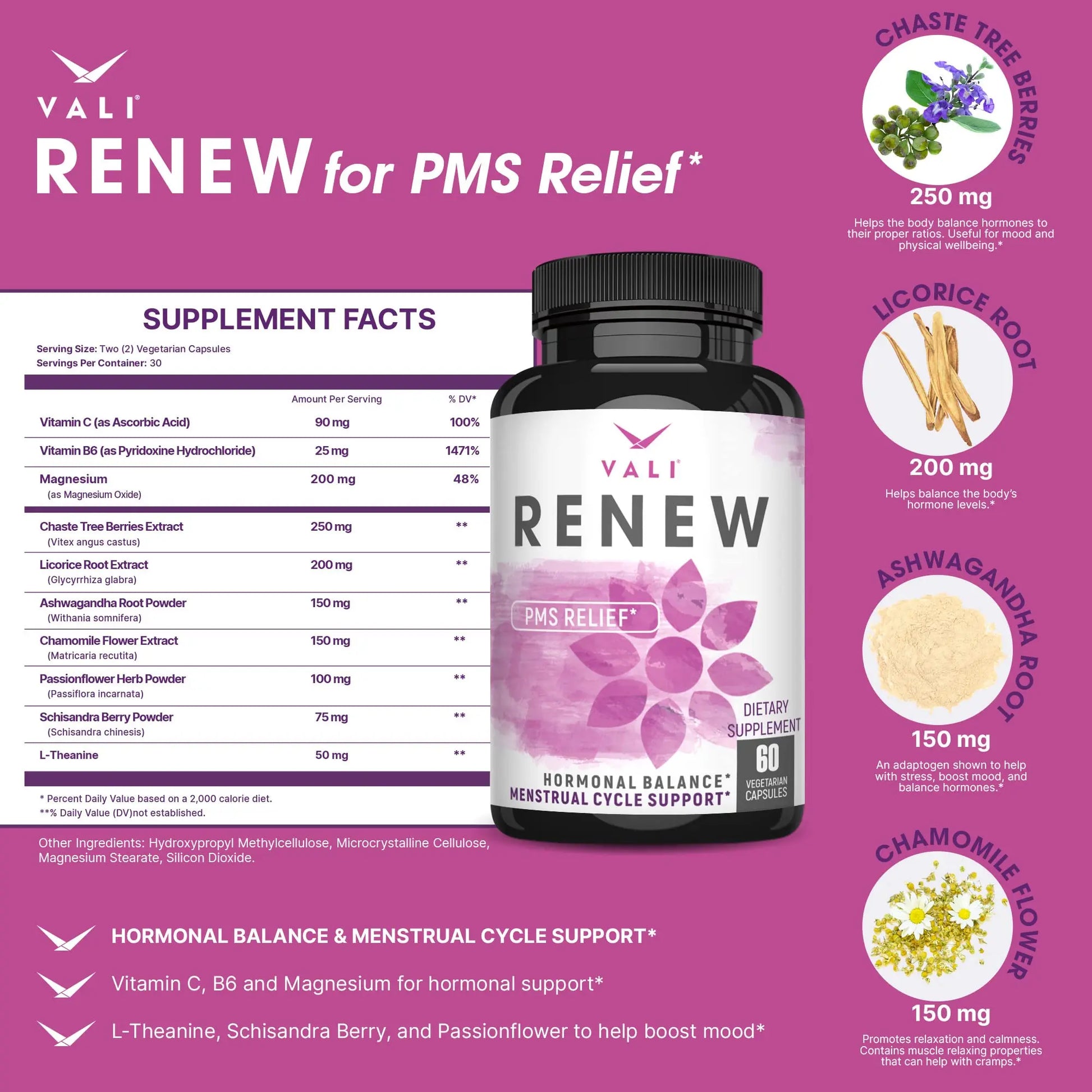 VALI Renew PMS Relief Supplement. Women’s Menstrual Cycle Support. Herbal Formula VALI Au supplements