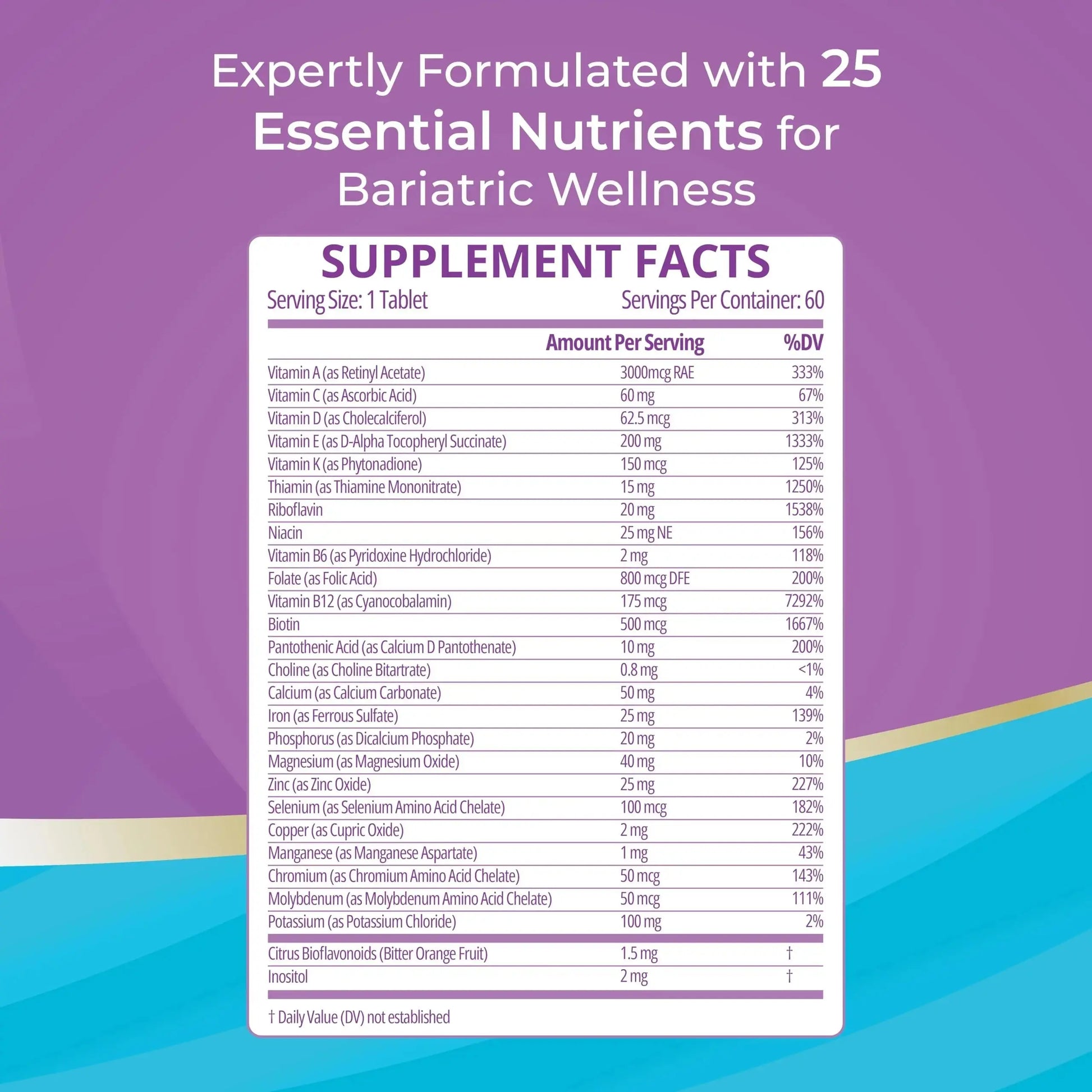 High A D E K Bariatric Multivitamin for Post DS/SADI Surgery, 25 Essential Nutrients for Post-Weight Loss Surgery, 60 Tablets Bariatric Best Supplements Au supplements