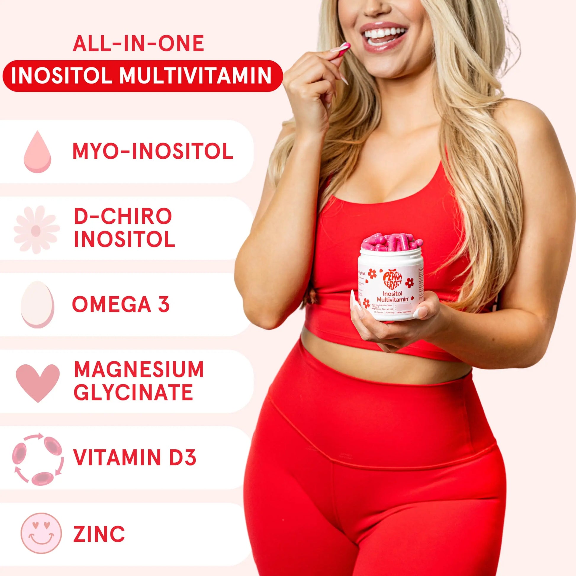 Peach Perfect Inositol Multivitamin – Myo-Inositol & D-Chiro 40:1 Blend, Omega-3, Vitamin D3, Magnesium, Zinc – Supports Women’s Health Peach Perfect Au supplements