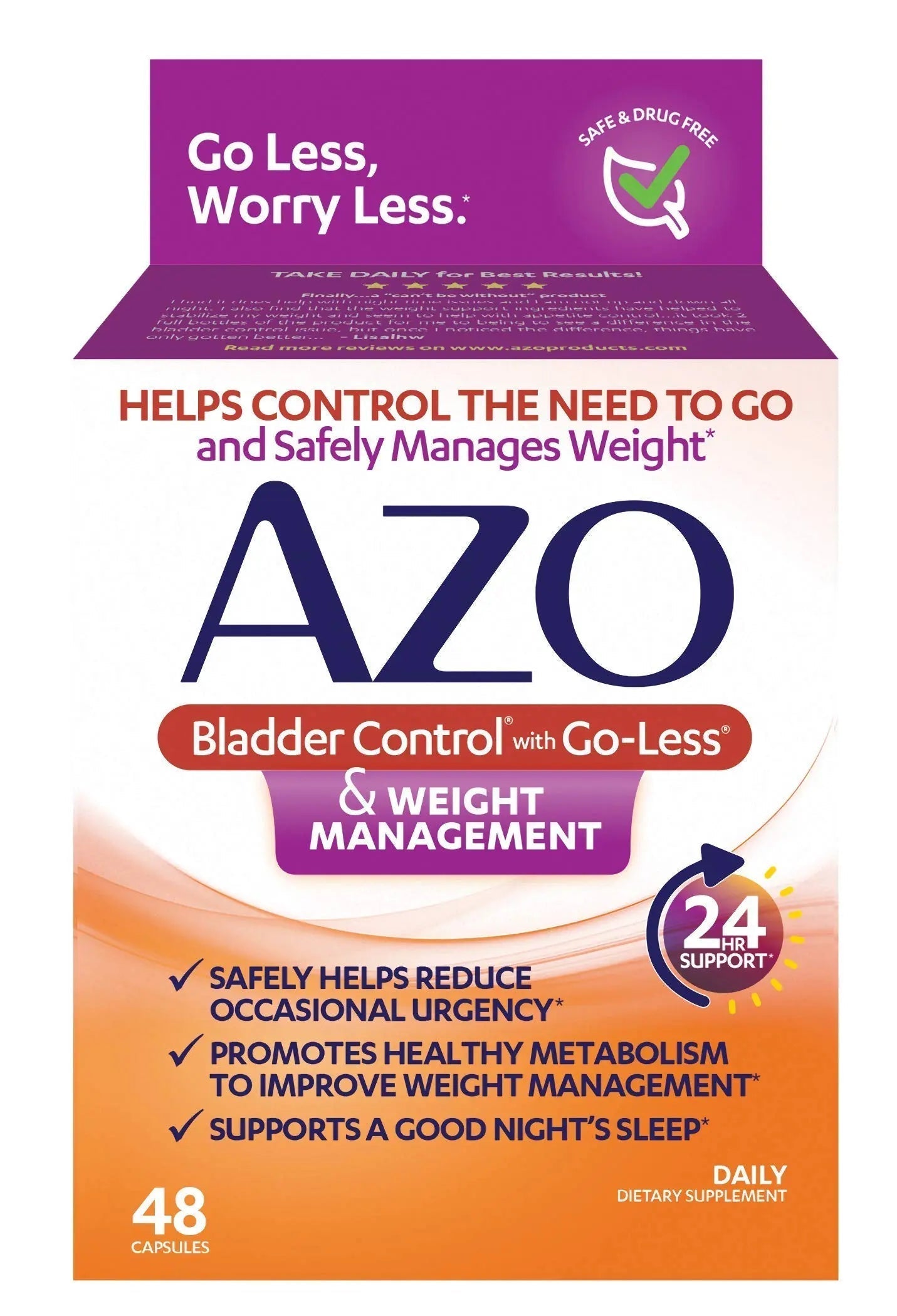 AZO Bladder Control with Go-Less® & Weight Management Dietary Supplement & Dual Protection | Urinary + Vaginal Support* AZO Au supplements