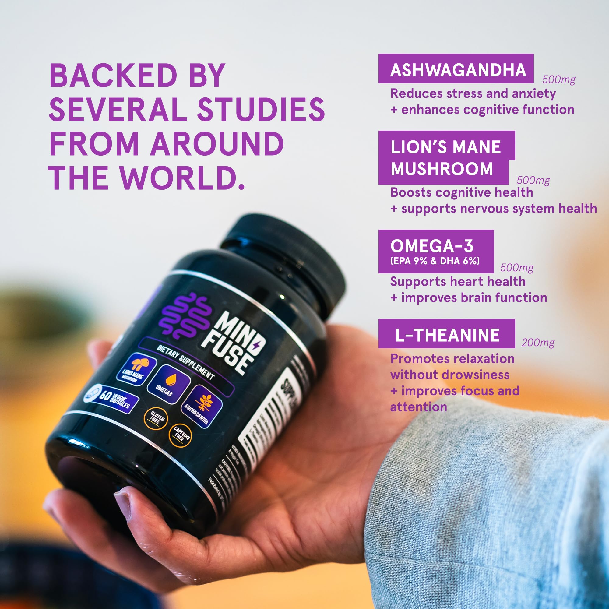 Nootropic Memory Booster Supplement for Adults - Lion’s Mane Capsules with Omega-3, Ashwagandha & L-Theanine for Focus & Memory - Gluten-Free 60 Capsules Mind Fuse Au supplements