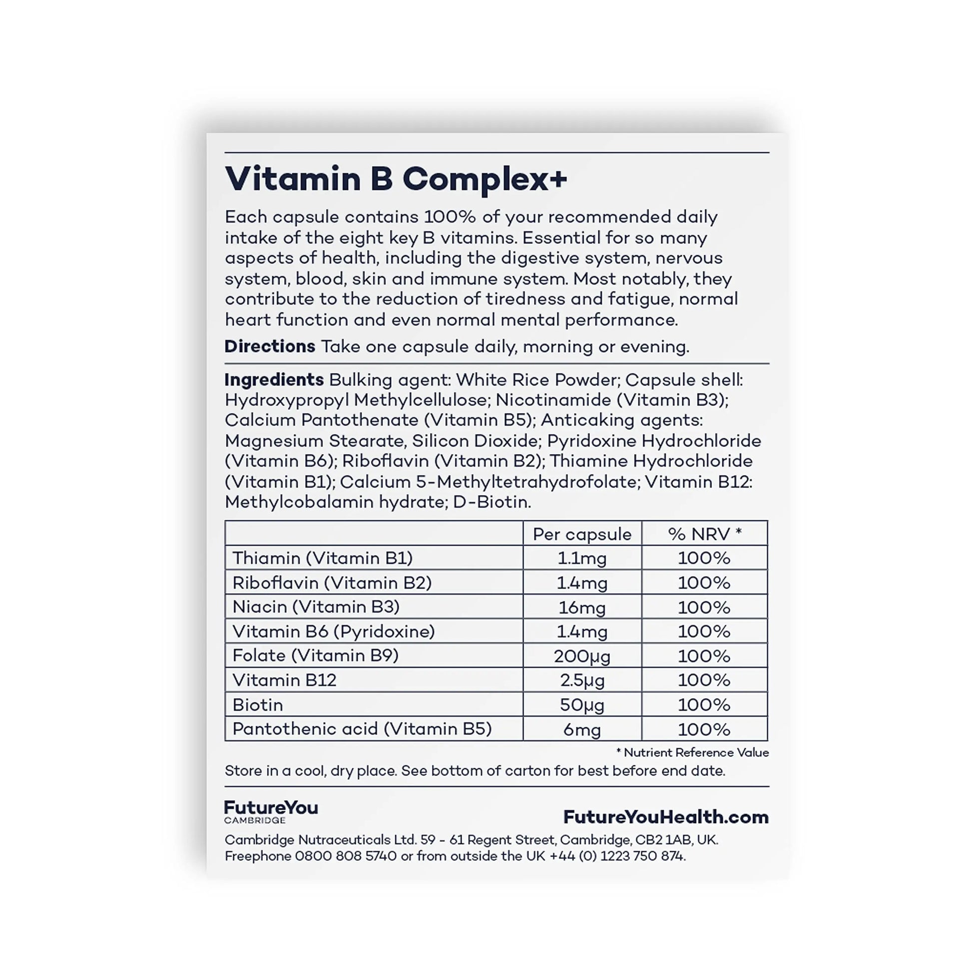 Vitamin B Complex+ Supplements – 8 Key B Vitamins for Optimal Cell Health – Energy Capsules FutureYou Cambridge Au supplements