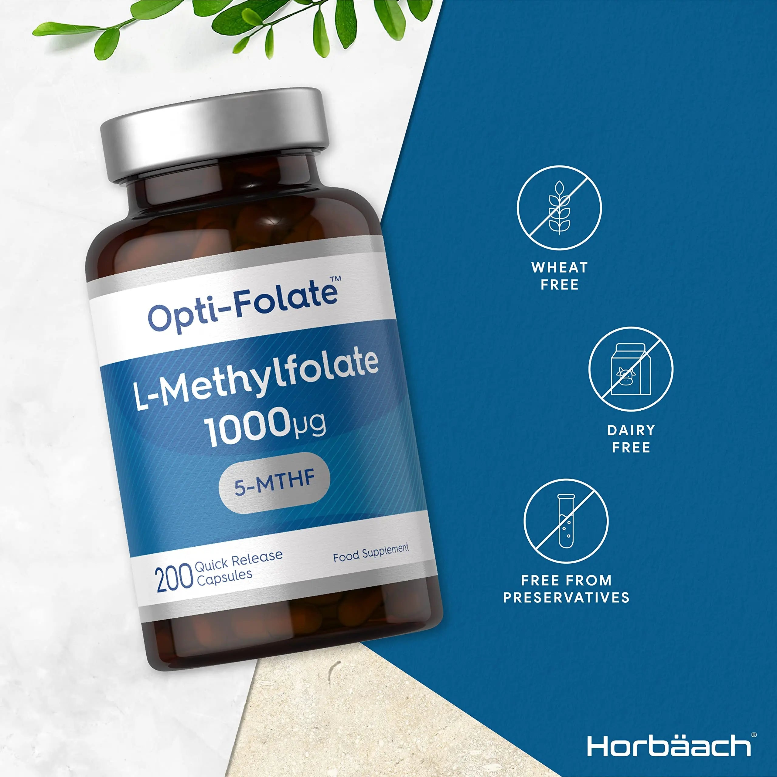 L-Methylfolate 1000ug | 200 Capsules | 5-MTHF Folate Supplement | Active Form Horbäach Au supplements