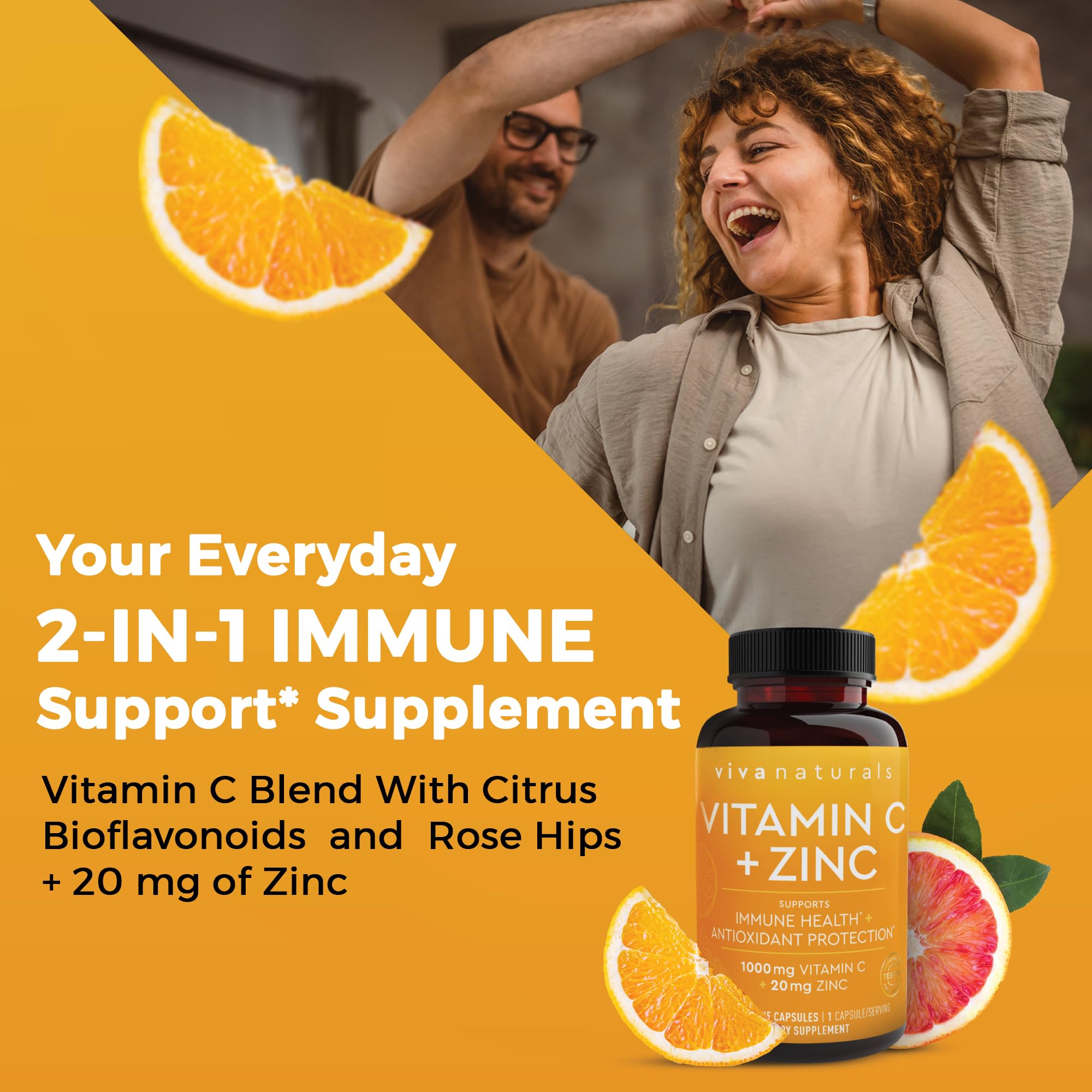 Viva Naturals Vitamin C and Zinc Supplement (250 Capsules) - 1000 mg Vitamin C with Zinc 20 mg Antioxidant Supplements for Immune Support, Vitamin Supplement for Adults Viva Naturals Au supplements