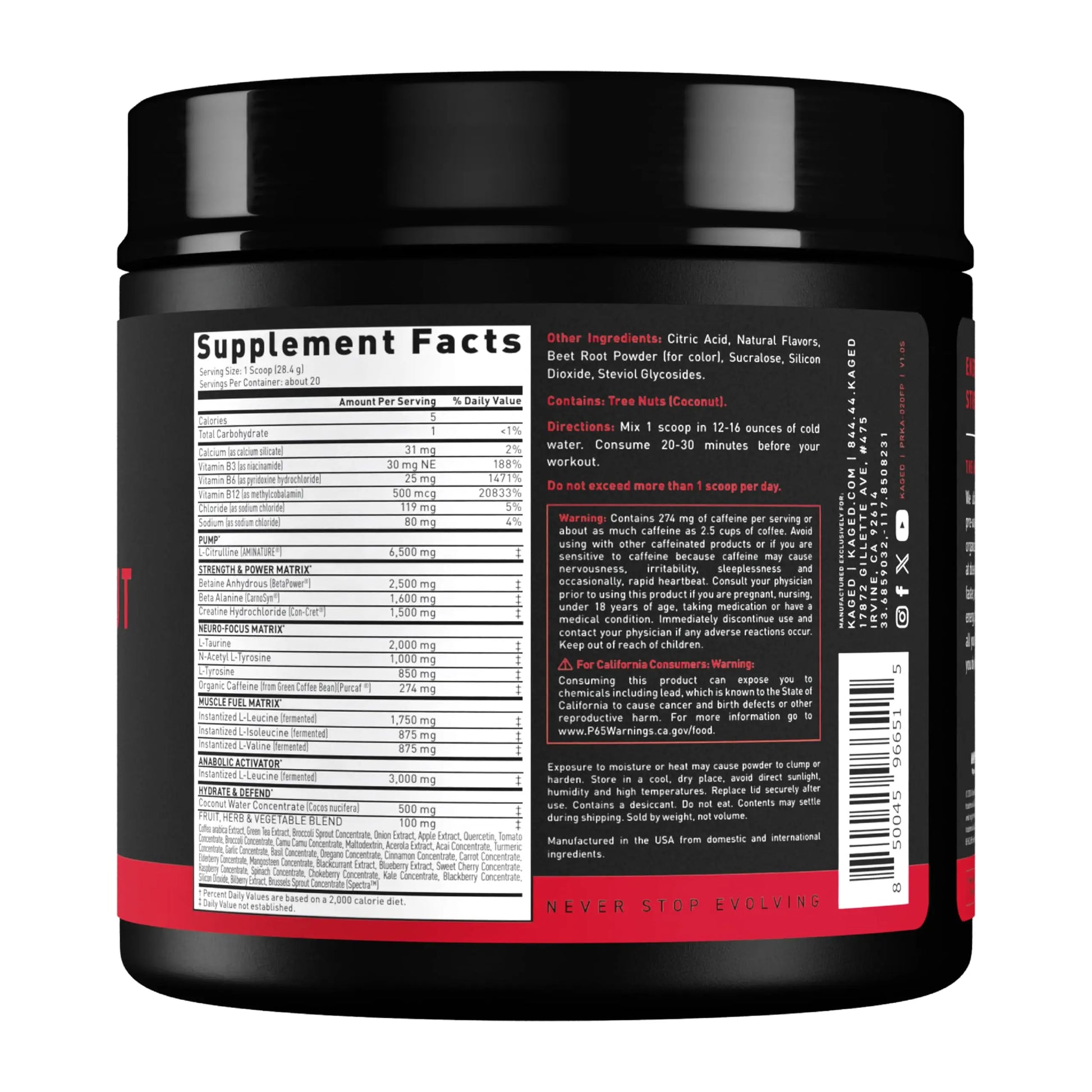 Kaged Stimulant Free Pre Workout Powder | Fruit Punch | Pre-Kaged | Formulated with Creatine, Beta Alanine | No Jitters | 20 Servings Kaged Au supplements