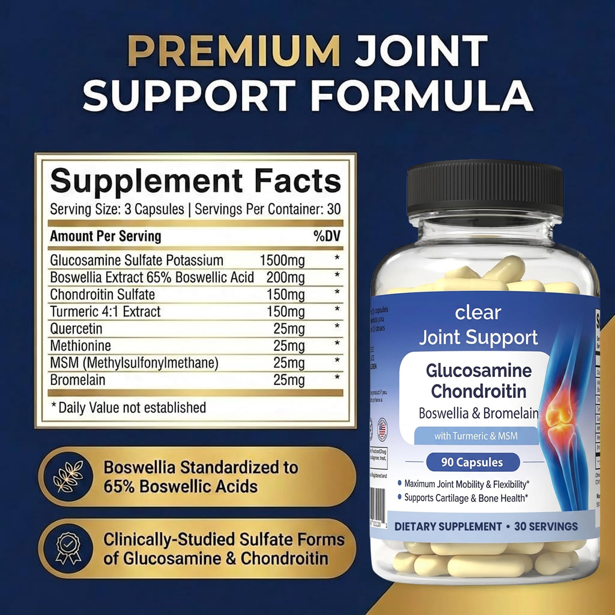 Glucosamine Chondroitin MSM with Turmeric & Boswellia 540 Capsules | 8-in-1 Joint Support Supplement for Flexibility & Mobility | Joint Supplement for Men & Women – Supports Back, Knees, Hips & Joints Clear Probiotics Au supplements