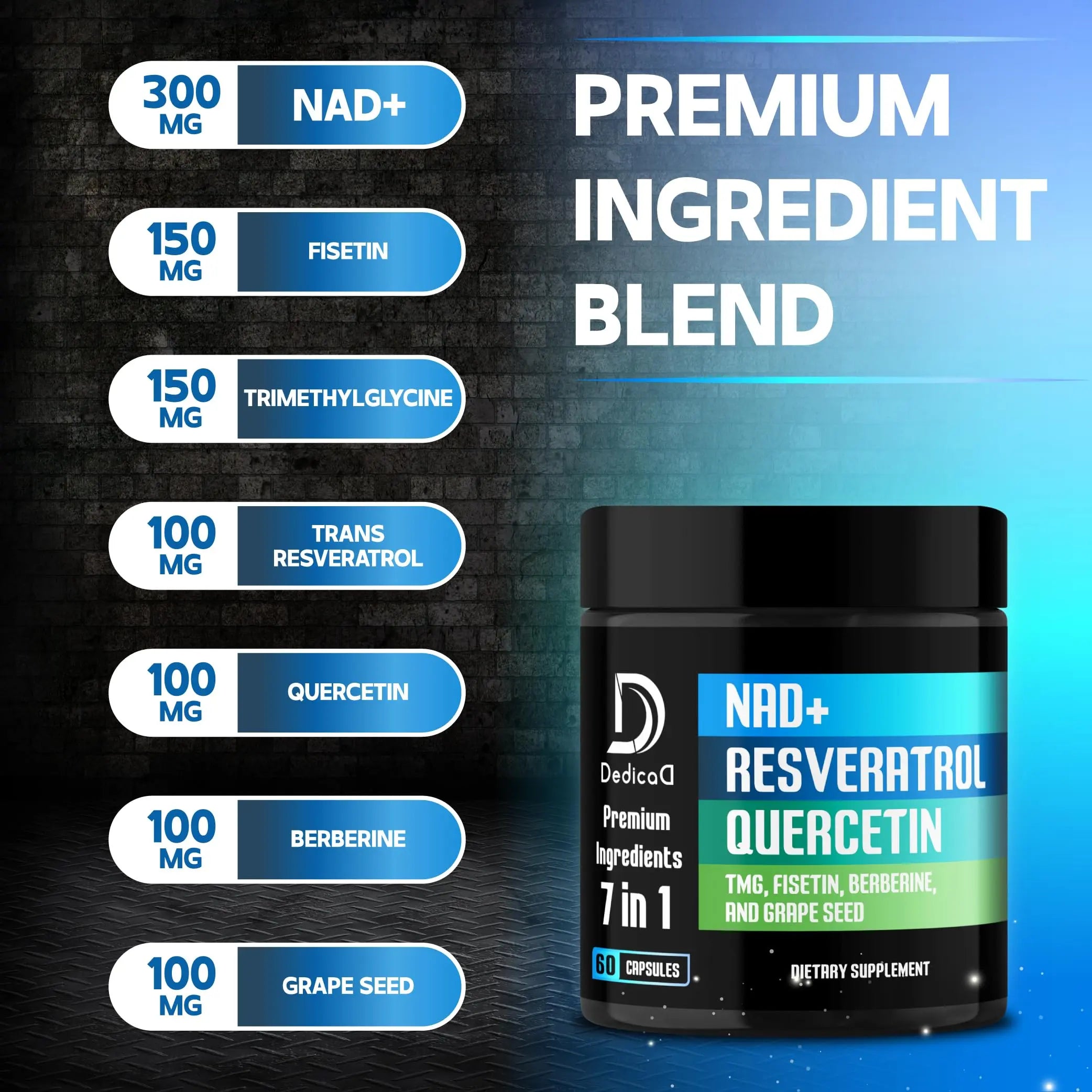 DEDICAD NAD.+ Supplement - Combined to Resveratrol, Quercetin, Berberine, Fisetin, TMG and Grape Seed - 60 Capsules DEDICAD Au supplements