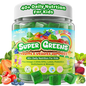 Kids Super Greens Gummies, w/Multivitamins, Spirulina, Chlorella, Spinach, Broccoli, Calcium, Omega-3 (DHA/EPA) EnvyCure Au supplements