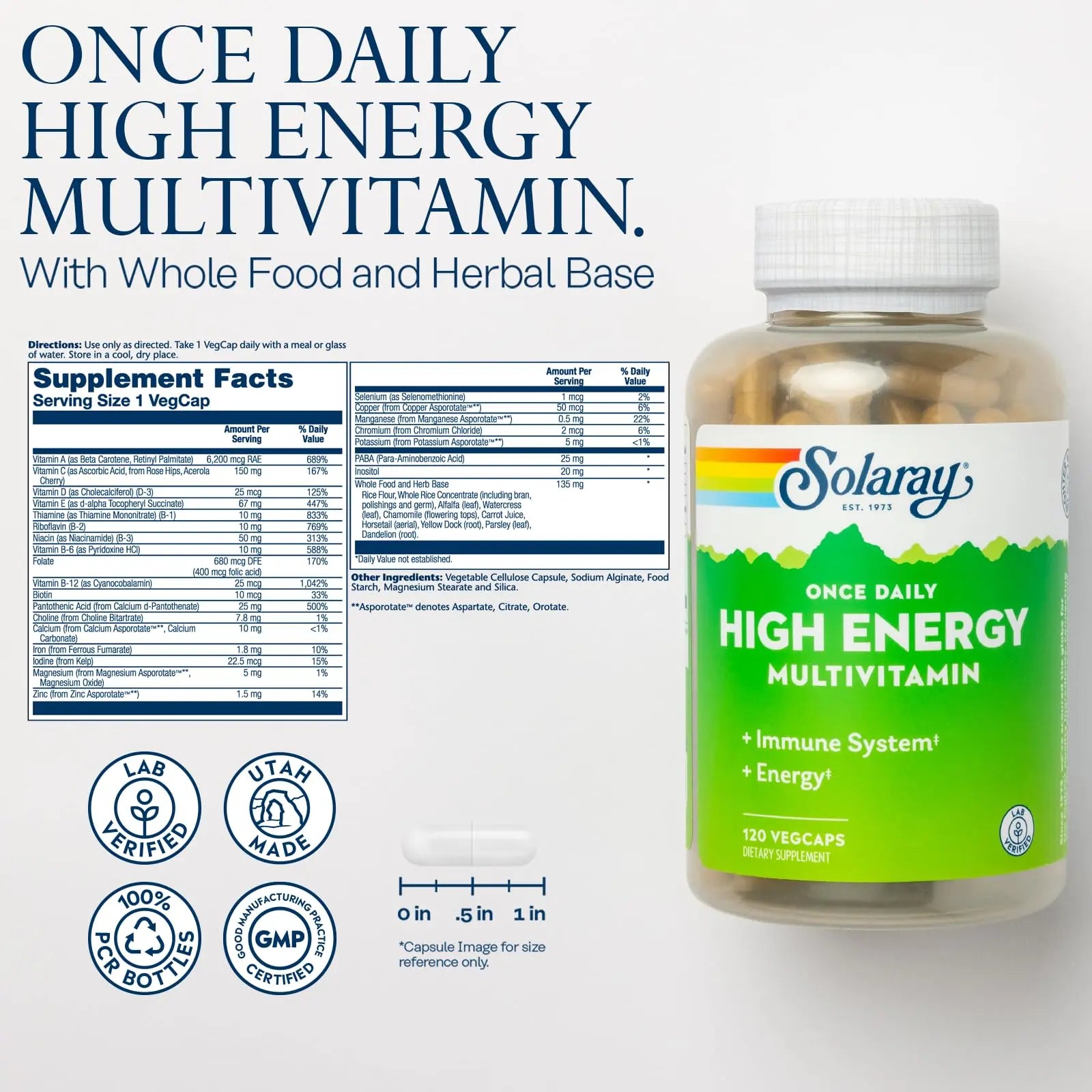 SOLARAY Once Daily High Energy Multivitamin for Women and Men - Energy Supplements - Immune Support w/Vitamin C, A, D and E, Vitamin B Complex SOLARAY Au supplements