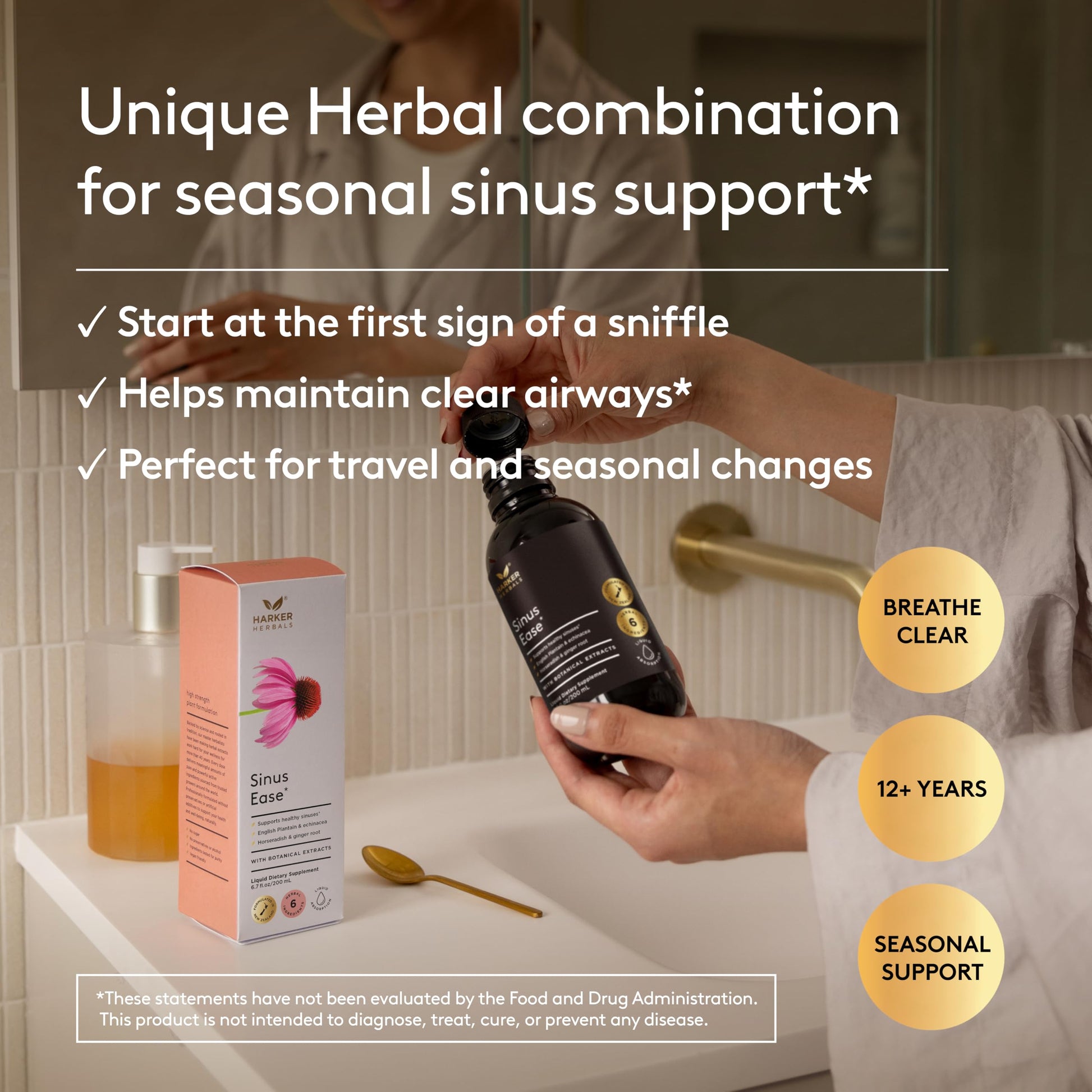 Harker Herbals Sinus Ease Syrup, Herbal Nasal Care for Runny Nose, Sinus Pressure, High Absorption, Herbal Flavor, Plant-Based - 6.7 Fl oz (40 Servings) Harker Herbals Au supplements