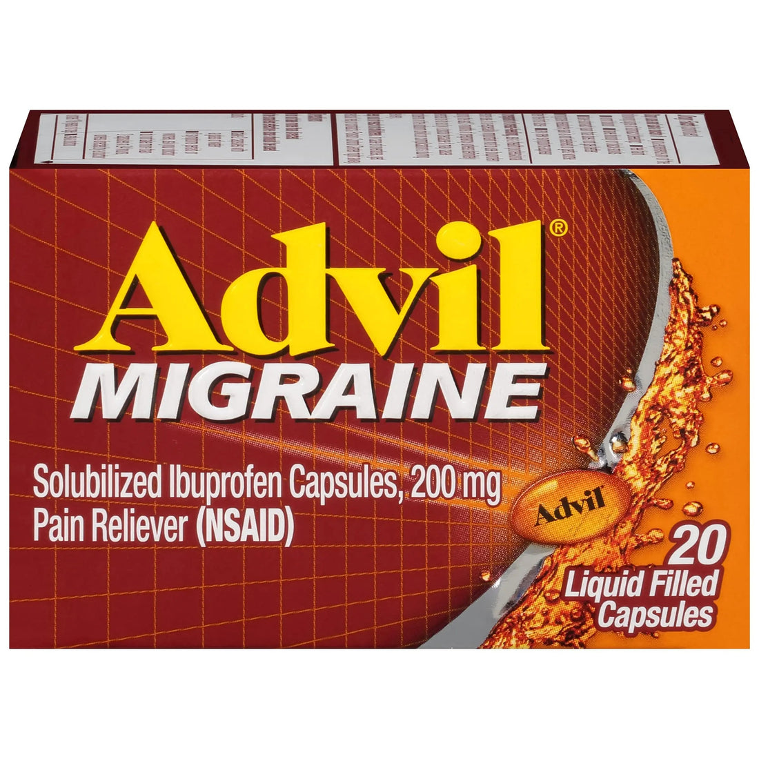 Advil Migraine Headache Relief, Ibuprofen Capsules with Ibuprofen 200mg for Migraine Relief, Nausea Relief and Light Sensitivity Relief - 20 Liquid Filled Capsules Advil Au supplements