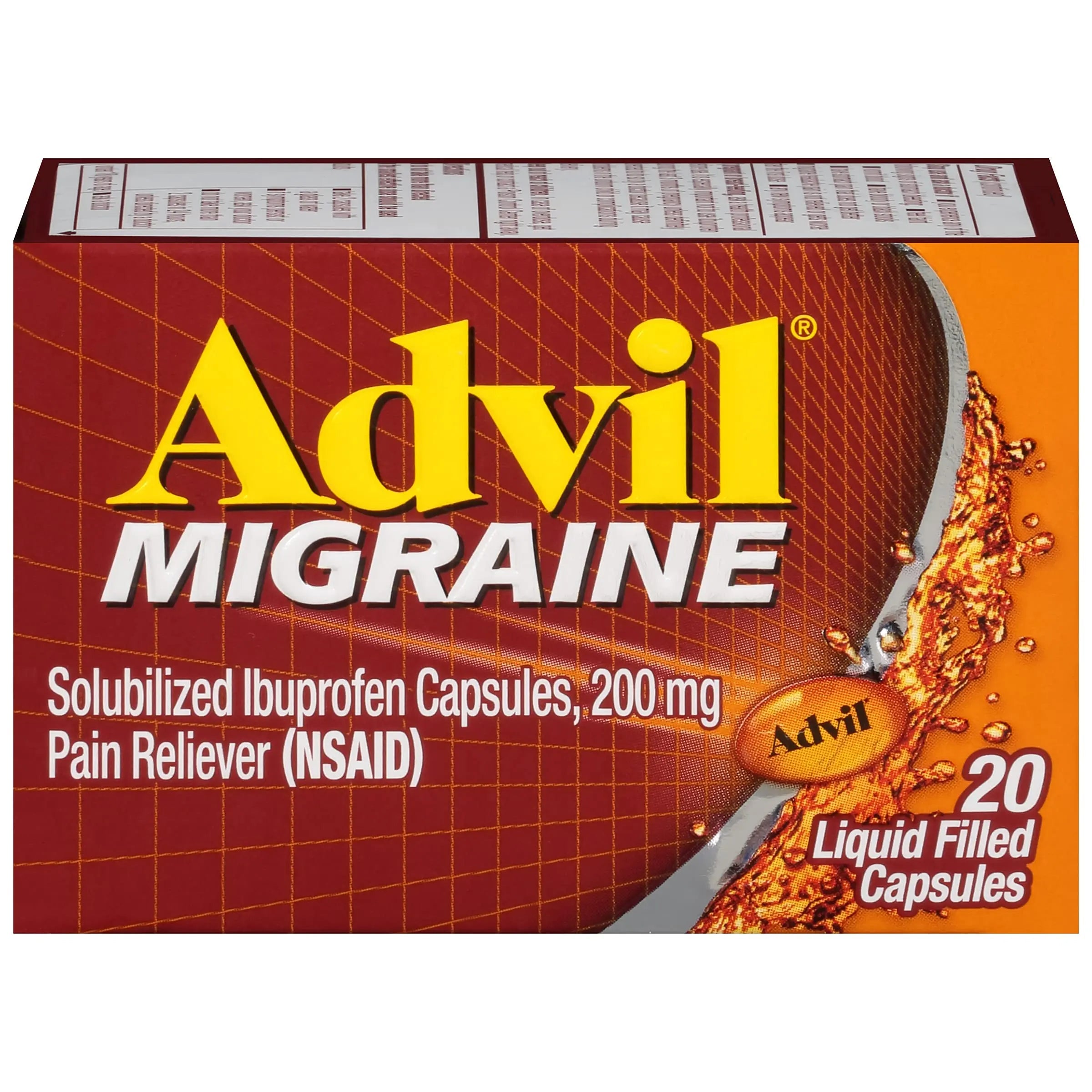 Advil Migraine Headache Relief, Ibuprofen Capsules with Ibuprofen 200mg for Migraine Relief, Nausea Relief and Light Sensitivity Relief - 20 Liquid Filled Capsules Advil Au supplements