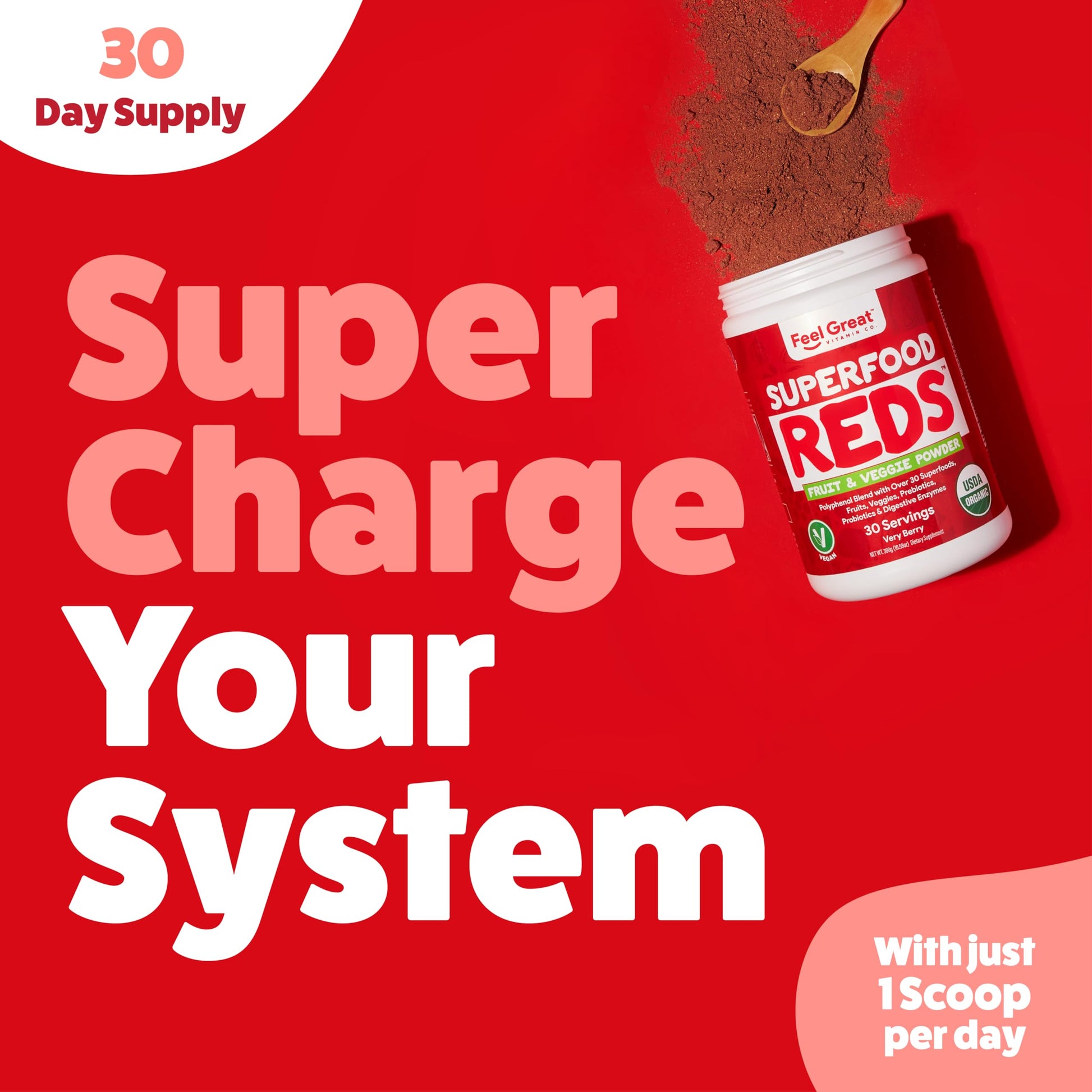 Feel Great Organic Superfood Reds Powder Packed with Beet Root Powder | Digestive Support Including Bloating Relief | Fruit and Veggie Polyphenols Supplement. The Feel Great Vitamin Company Au supplements