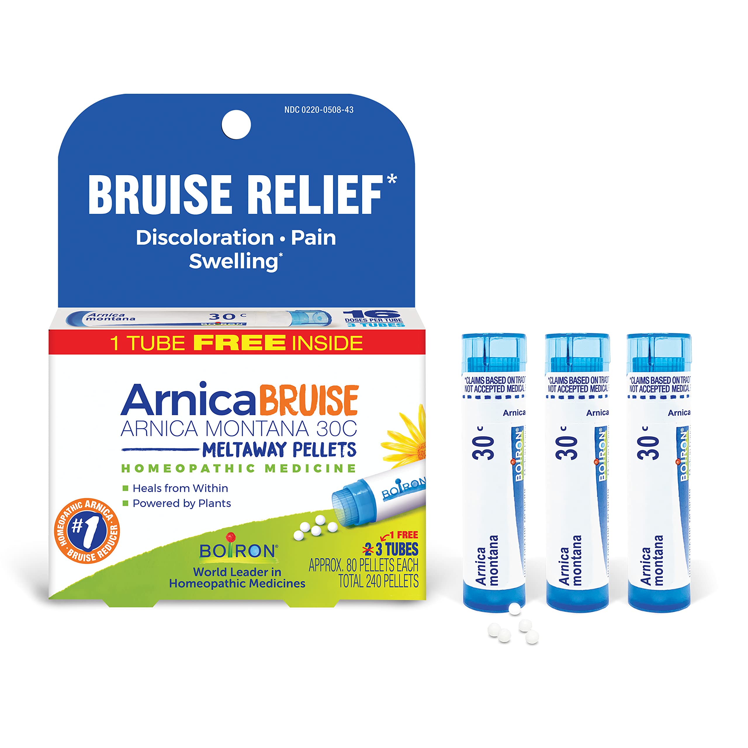 Boiron Arnica Bruise - Arnica Montana 30c for Relief of Pain, Swelling, and Discoloration from Bruises - 3 Count (240 Pellets) Boiron Au supplements