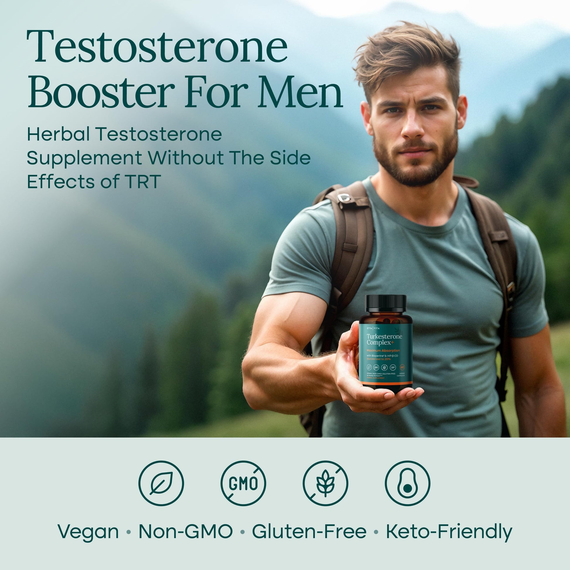 Potent Turkesterone Supplement, 2X Pure (Made in USA - 3rd Party Tested) Most Bioavailable and Natural Test Support Supplement, Supports Energy Lean Muscle Health, Recovery and Stamina, Vegan (60ct) Etta Vita Au supplements