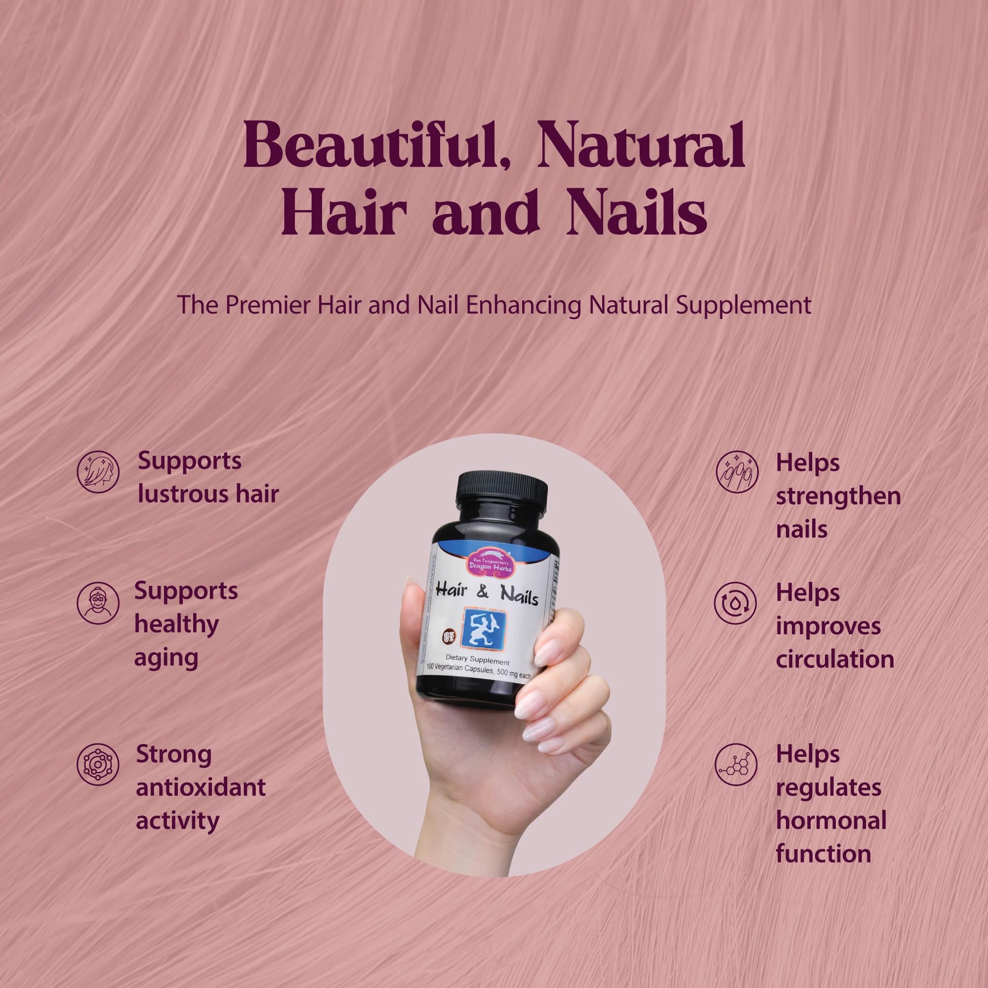 Dragon Herbs Hair and Nails | All Natural Supplement to Support Hair, Nails, Healthy Aging, and Circulation | All Natural Ingredients, Non-GMO (100 Capsules, 500 mg Per Capsule) Dragon Herbs Au supplements