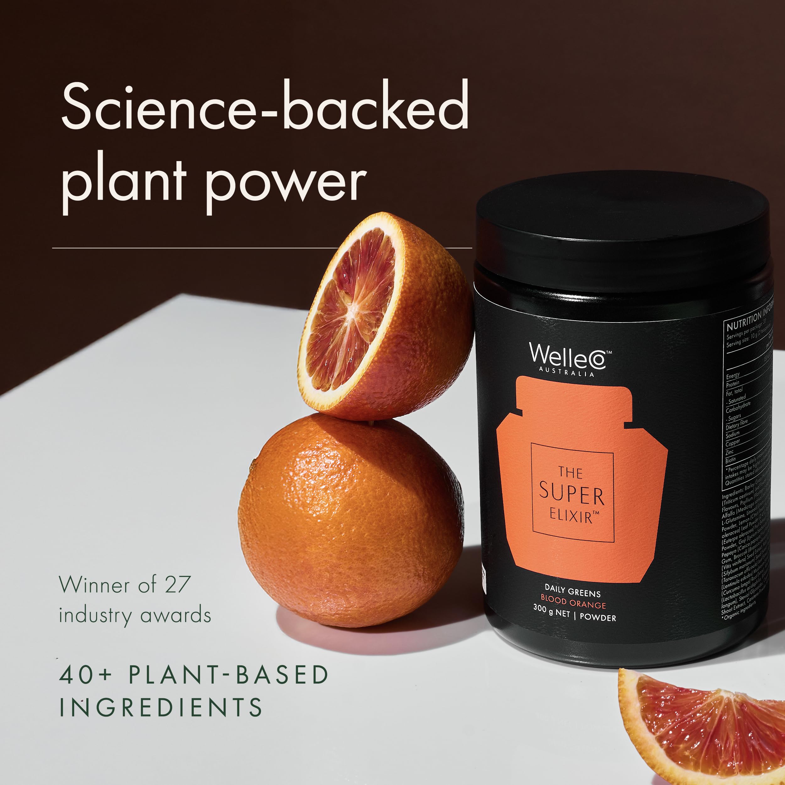 WelleCo The Super Elixir Daily Greens Powder, Probiotic Drink Mix with Whole Foods, Gluten Free, Vegan Gut Health Powder, Energy, Immunity, Healthy Skin, Hair & Nails (Jar, Blood Orange) WelleCo Au supplements