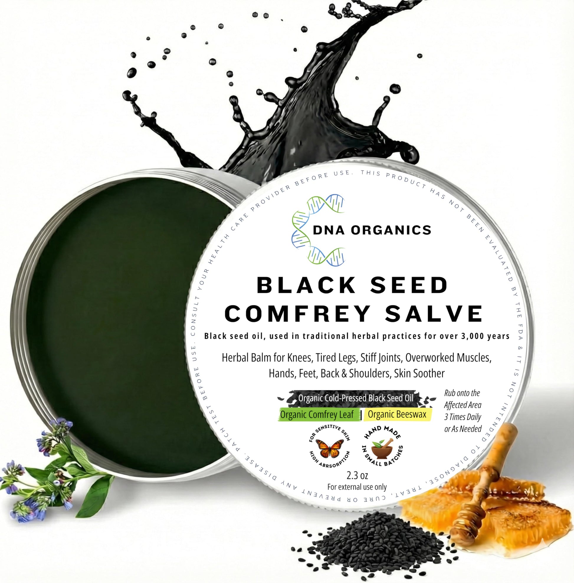 Wild Castle DNA Organics Black Seed Oil Comfrey Salve 2.3 oz – Organic Herbal Salve for Joint and Muscles & Tattoo Care. Balm for Soothing Relief. Handcrafted, Slow-Infused, No Chemical Fillers Wild Castle Au supplements