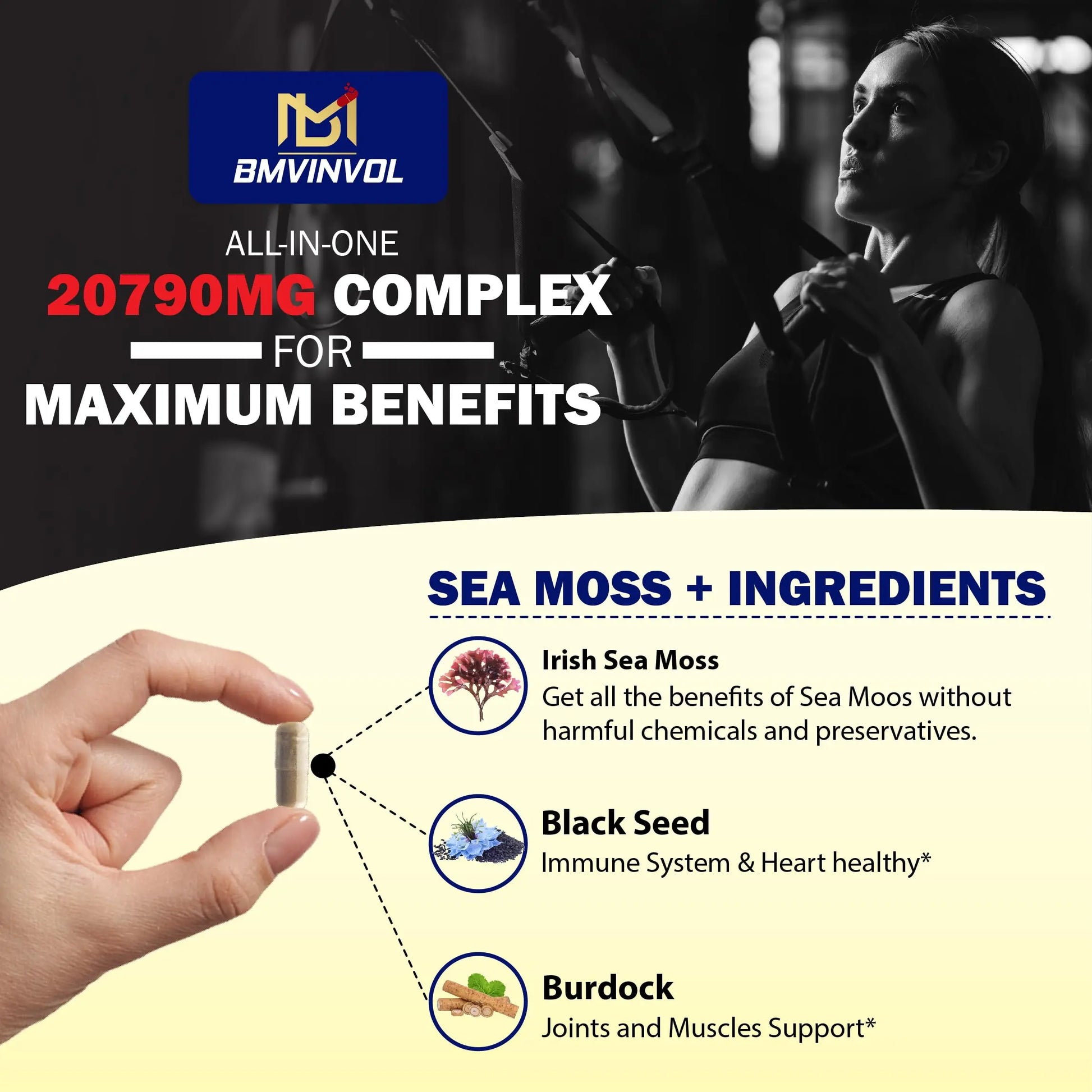BMVINVOL 100 Capsules - Sea Moss Capsules 20790mg with Bladderwrack, Burdock BMVINVOL Au supplements