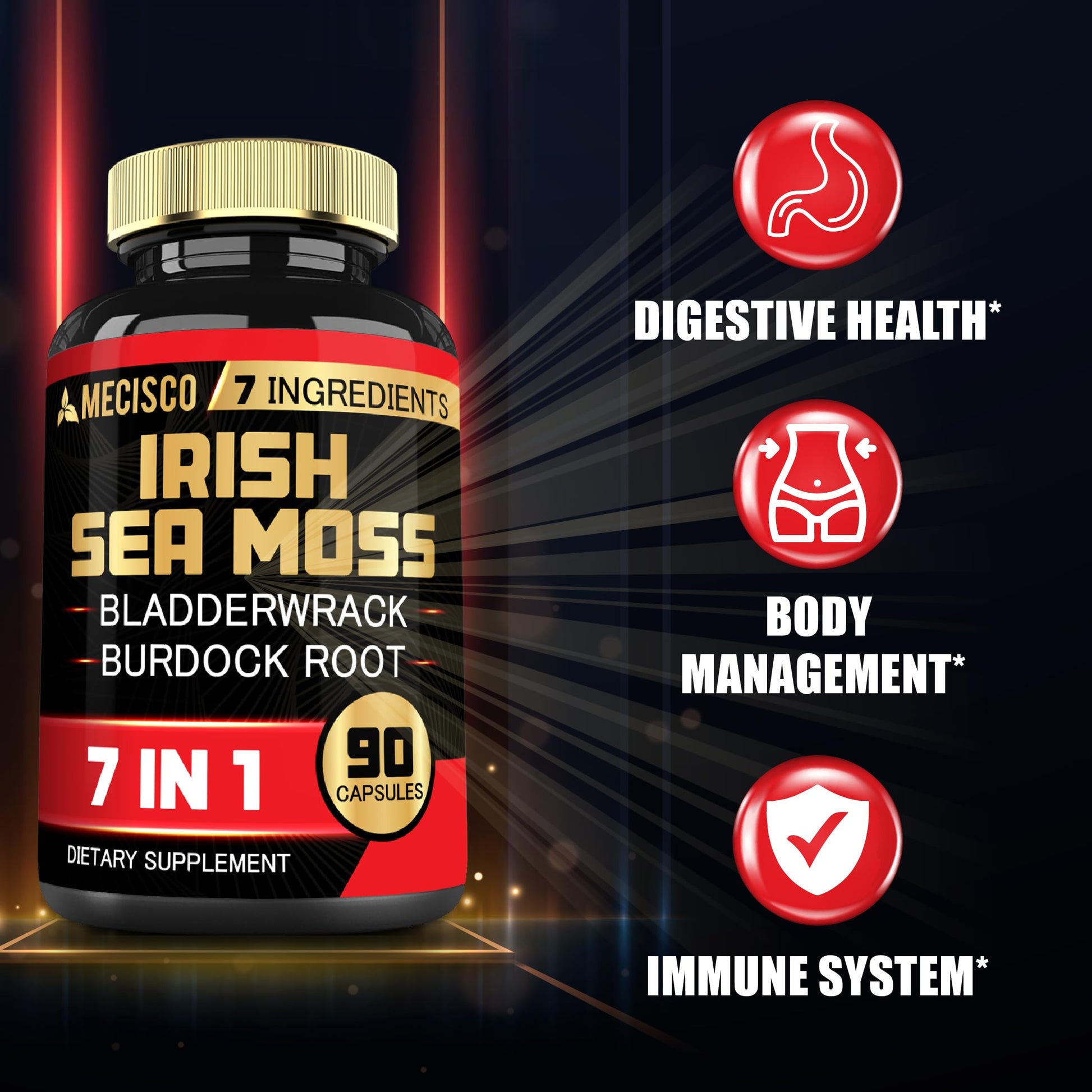 7in1 Irish Sea Moss Capsules 6750 Mg with Organic Bladderwrack & Burdock Root, Turmeric, Apple Cider Vinegar - Raw Seamos Pills for Hair, Skin, Thyroid Healths - 90 Caps for 3-Month Supply Mecisco Au supplements