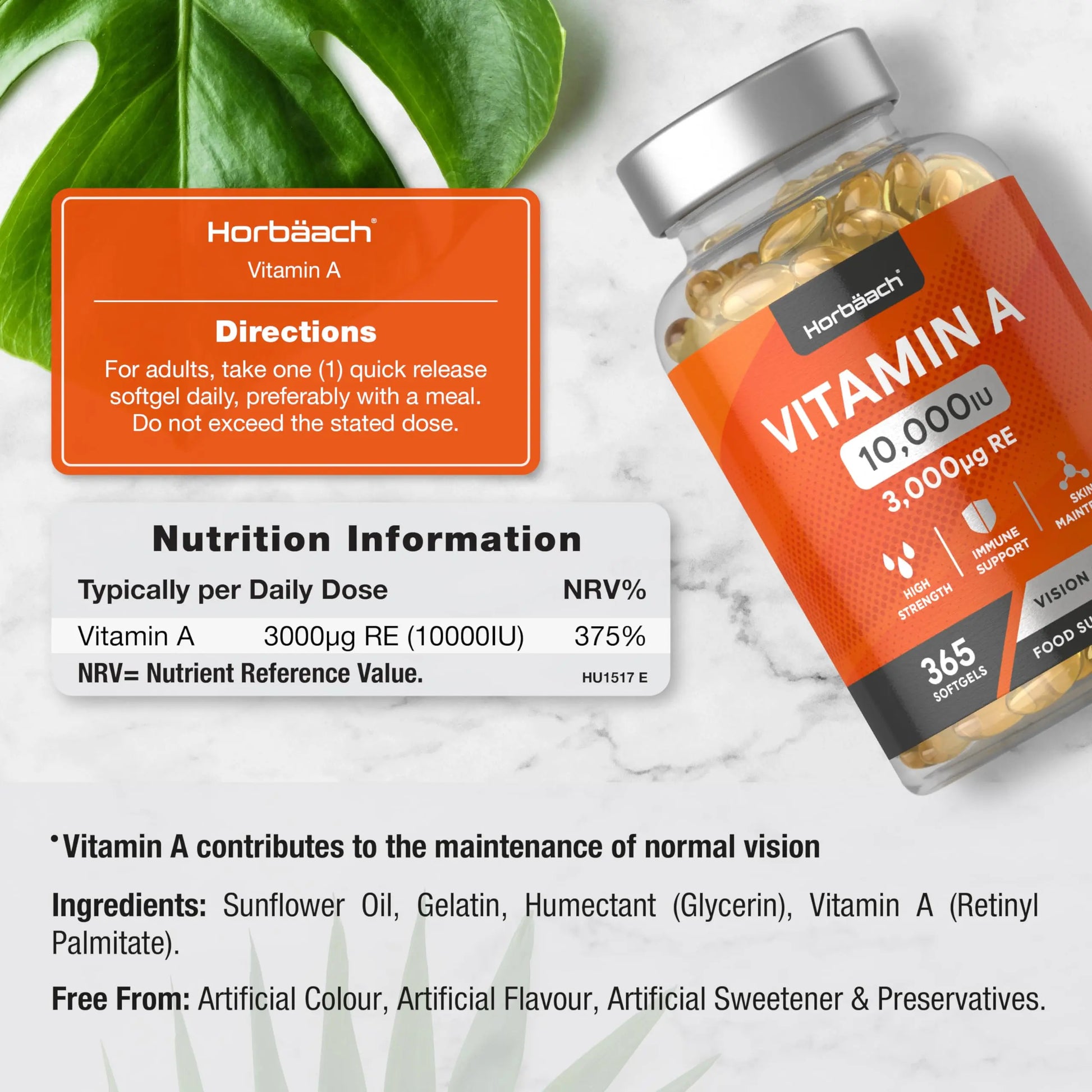 Vitamin A Capsules 10,000iu | 365 Count (1 Year Supply) | High Strength Vitamin A Supplem Horbäach Au supplements