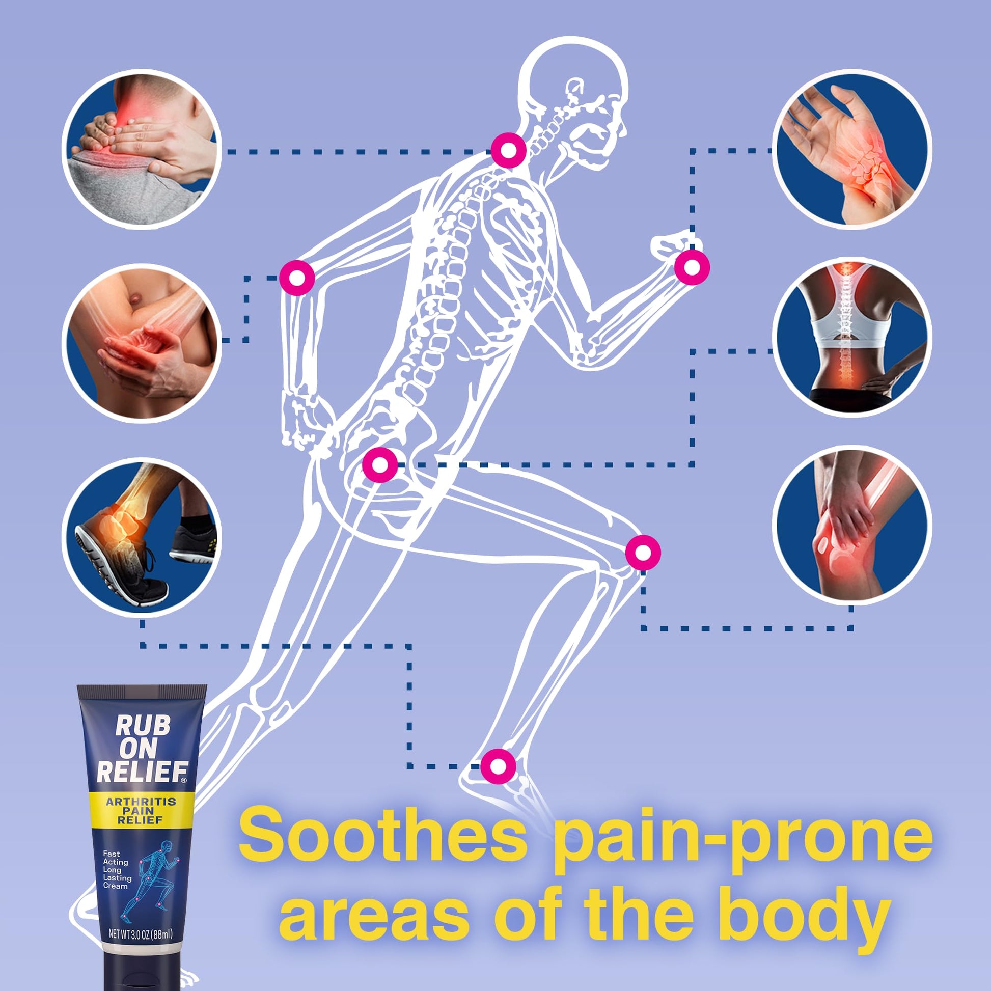 RUB ON RELIEF Arthritis Pain Relief Cream – 10-in-1 Non-Greasy Joints Pain Cream for Knees, Back, Neck, Hands, & Muscle Aches with Menthol, Camphor, Arnica, MSM & Turmeric Up to 8 Hours, 3oz (1 Pack) RUB ON RELIEF Au supplements