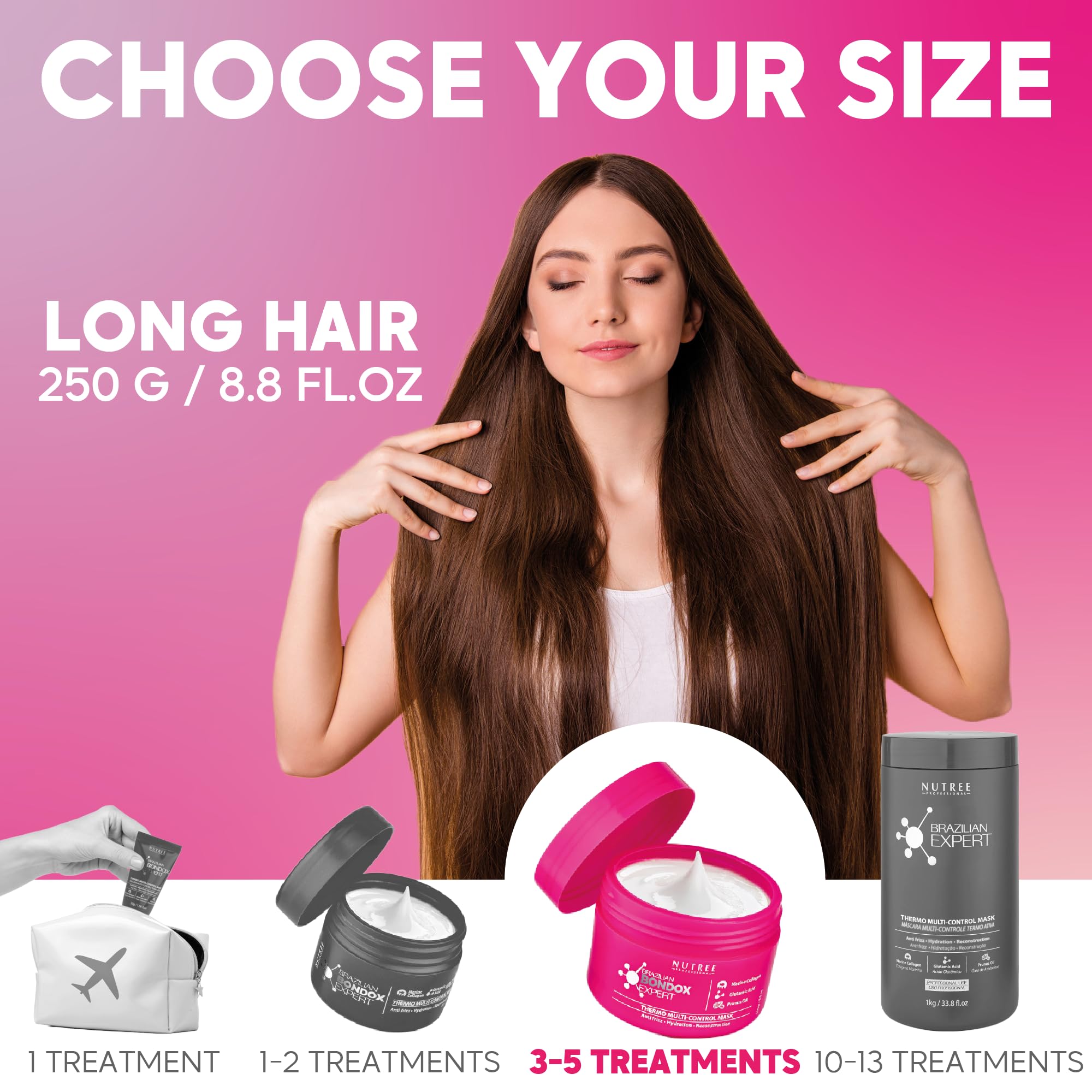 Brazilian Hair Bottox Expert Thermal Mask 8.8 oz - Contains Marine Collagen and Almond Oil - Formaldehyde-Free - Repairs the Hair Elasticity and Flexibility, Softens, Moisturizers, Adds Shine Nutree Professional Au supplements