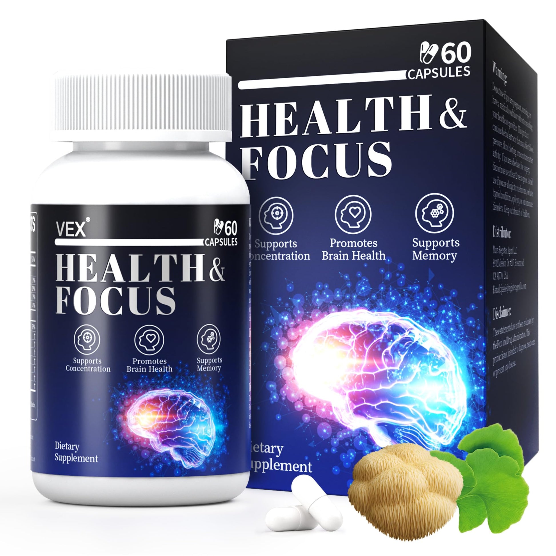 VEX Supplement – Memory & Clarity Support with Folic Acid, Vitamin B, Acetylcysteine, Bacopa Monnieri, Lion’s Mane, Ginkgo Biloba & Black Pepper – Cognitive, 60 Capsules VEX Au supplements
