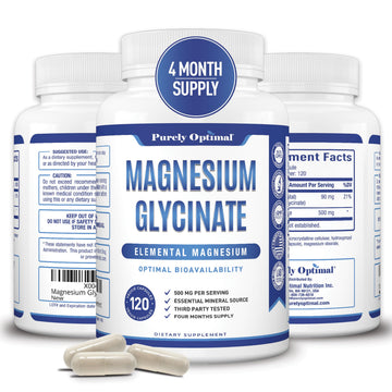 Purely Optimal Magnesium Glycinate 500mg – Sleep Support & Stress Relief – Gentle, High Absorption Magnesium Supplement for Muscle Relaxation, Calm & Nerve Support – 120 Capsules Purely Optimal Au supplements