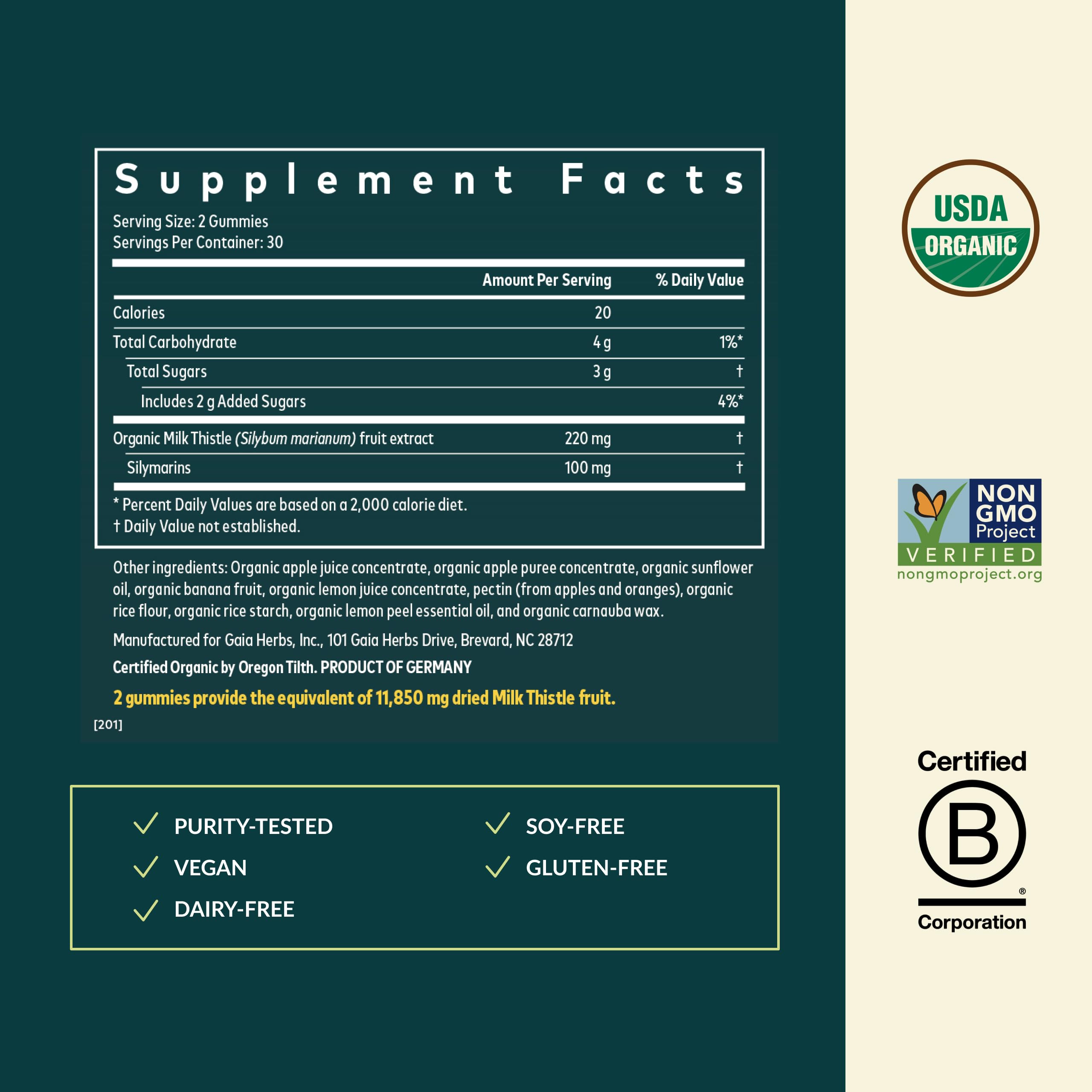 Gaia Herbs Milk Thistle Gummies - Herbal Supplement with Antioxidant Properties for Liver Health & Liver Detox - Lemon Flavored - 60 Vegan Gummies Gaia Herbs Au supplements