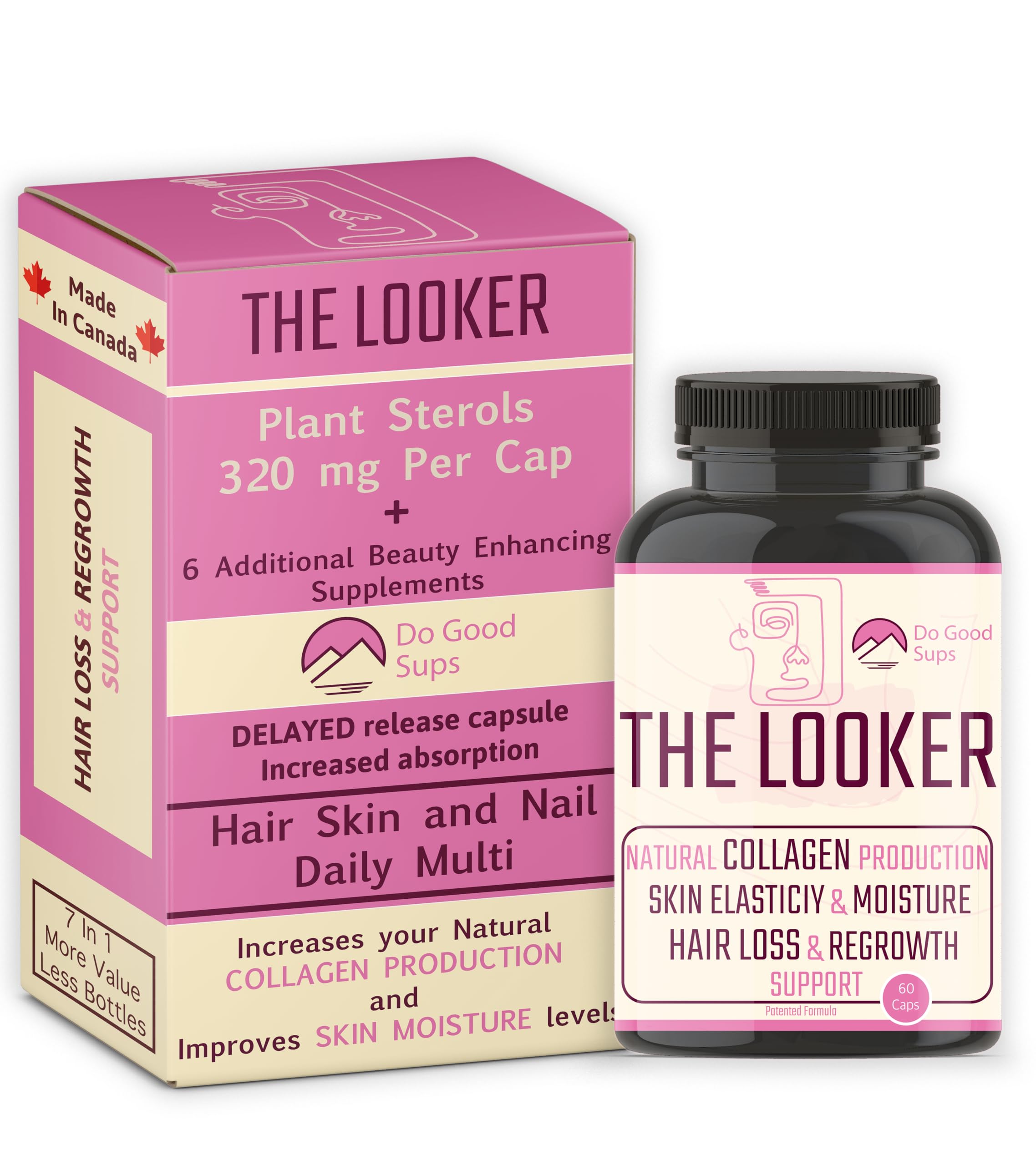Do Good Sups The Looker 60 Caps- Skin Hair and Nails Vitamins - Natural Collagen Production - Reduces Hair Thinning - Skin Elasticity - Skin Moisture - Plant Sterols Bromelain Zinc Vitamin E Selenium Do Good Sups Au supplements