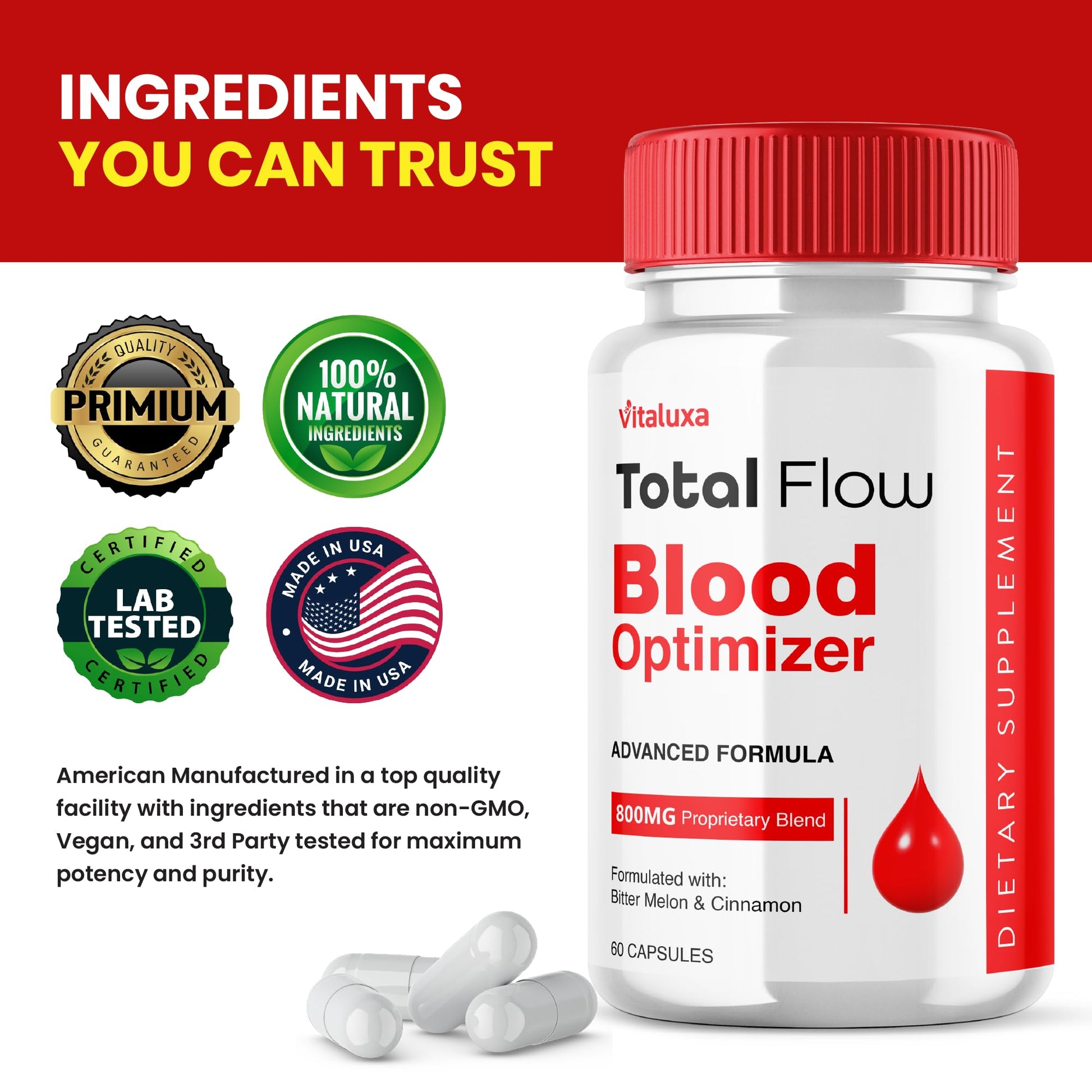 (2 Pack) Total Flow Blood Balance, TotalFlow Blood Support Capsules Supplement Advanced Formula All Natural Optimizer Maximum Strength Daily Health Wellness, TotalFlo Premium Blend Pills (120 Ct) Vitaluxa Au supplements