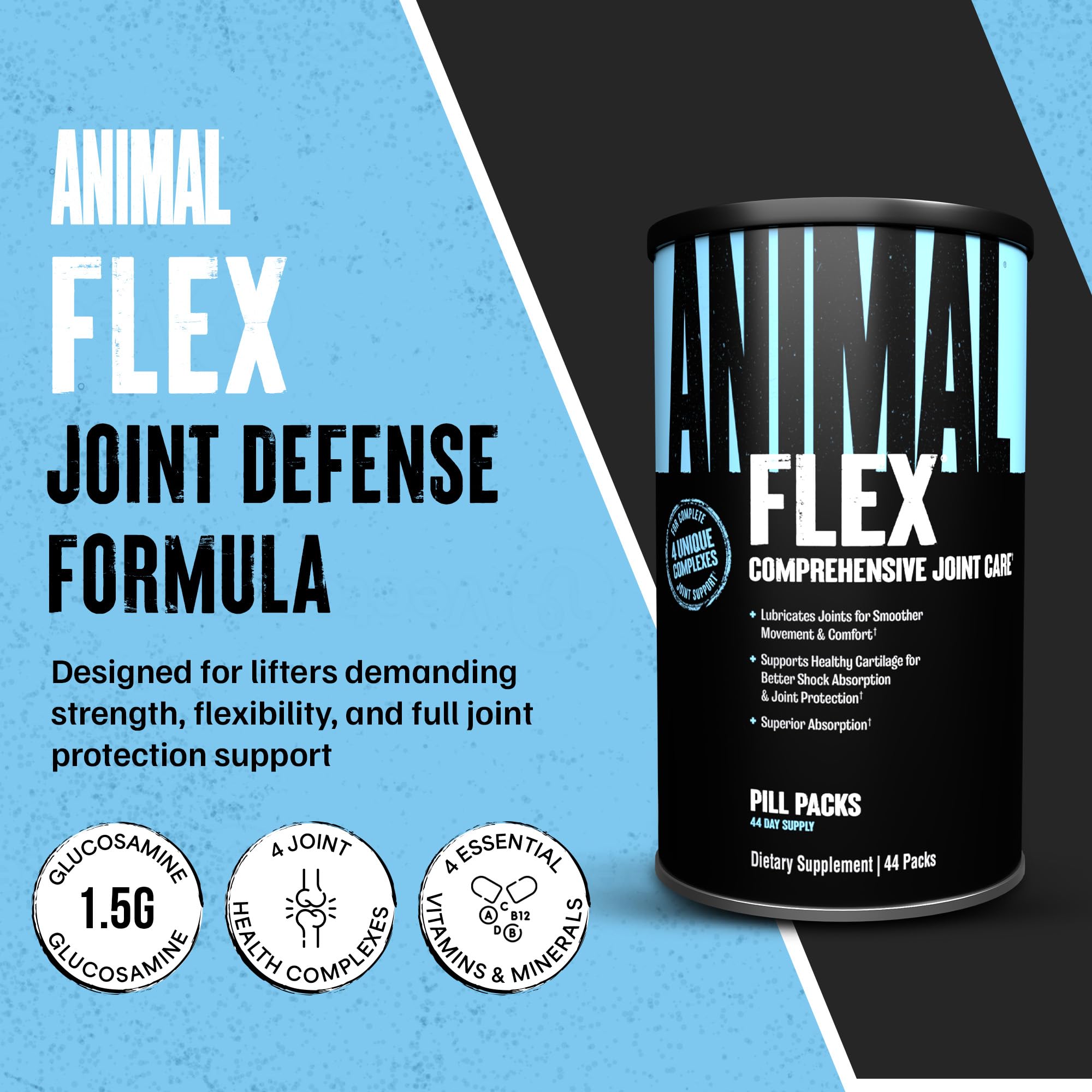 Animal Flex - Glucosamine Chondroitin Joint Supplement for Women and Men Discomfort with Turmeric, MSM, Boswellia for Cartilage, Joint Health, Muscles, Back, Knees, Shoulder, and Hip, 44 Packs Animal Au supplements