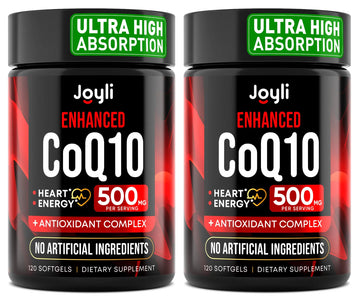 JOYLI Nutrition 2 Pack CoQ10 500mg - High Absorption Coenzyme Q10 Supplement - Co Q 10 for Energy & Vitality - Alternative to CoQ10 400mg & 300mg - 240 Softgels JOYLI Nutrition Au supplements